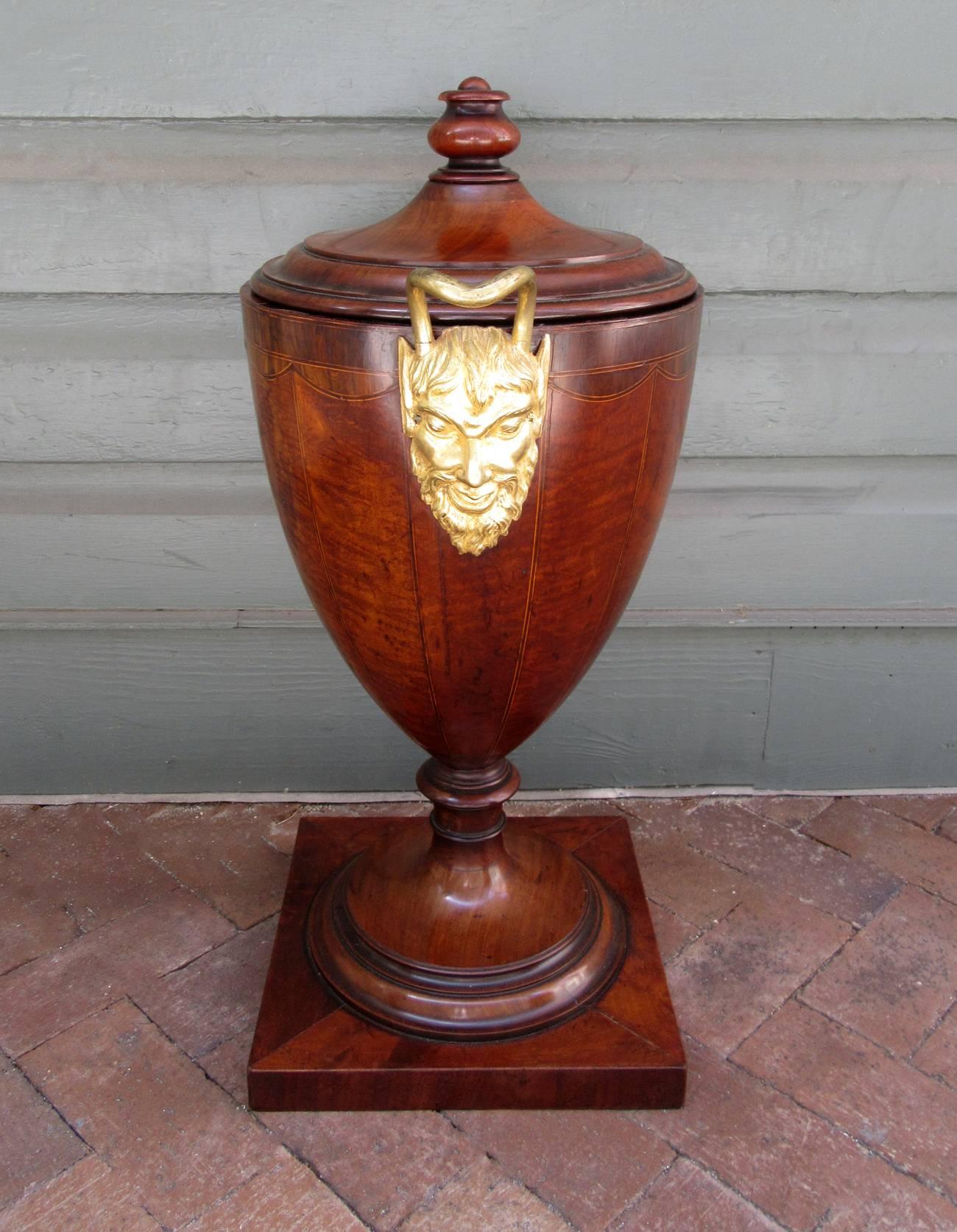 Gilt Late 18th Century English George III Mahogany and Bronze Doré Urn or Wine Cooler