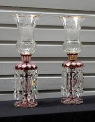 Pair of Late 19th Century Baccarat Cranberry Crystal Lusters with Hurricanes