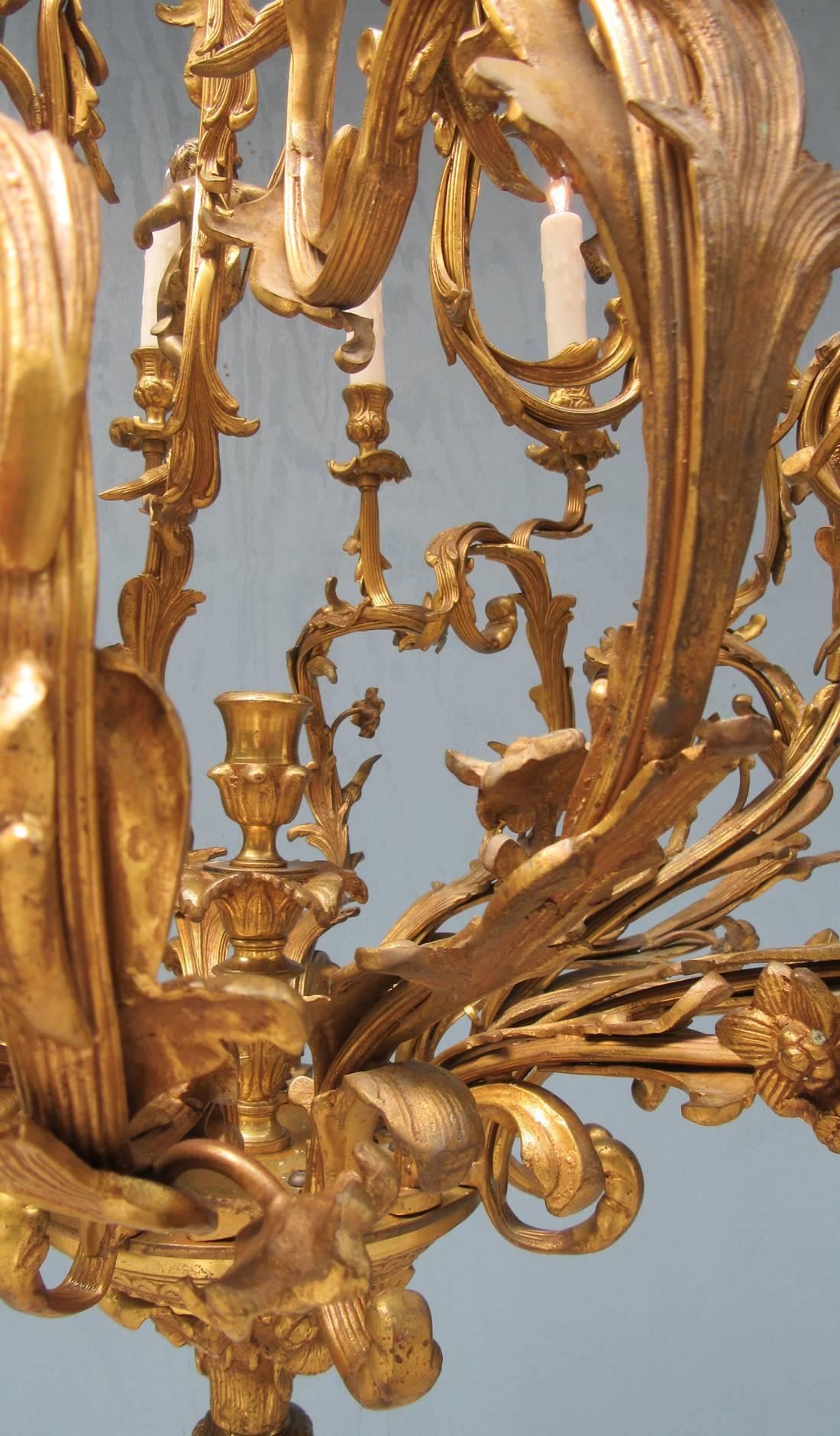 Early 20th Century French Louis XIV Bronze Doré Foliate and Putti Chandelier 2