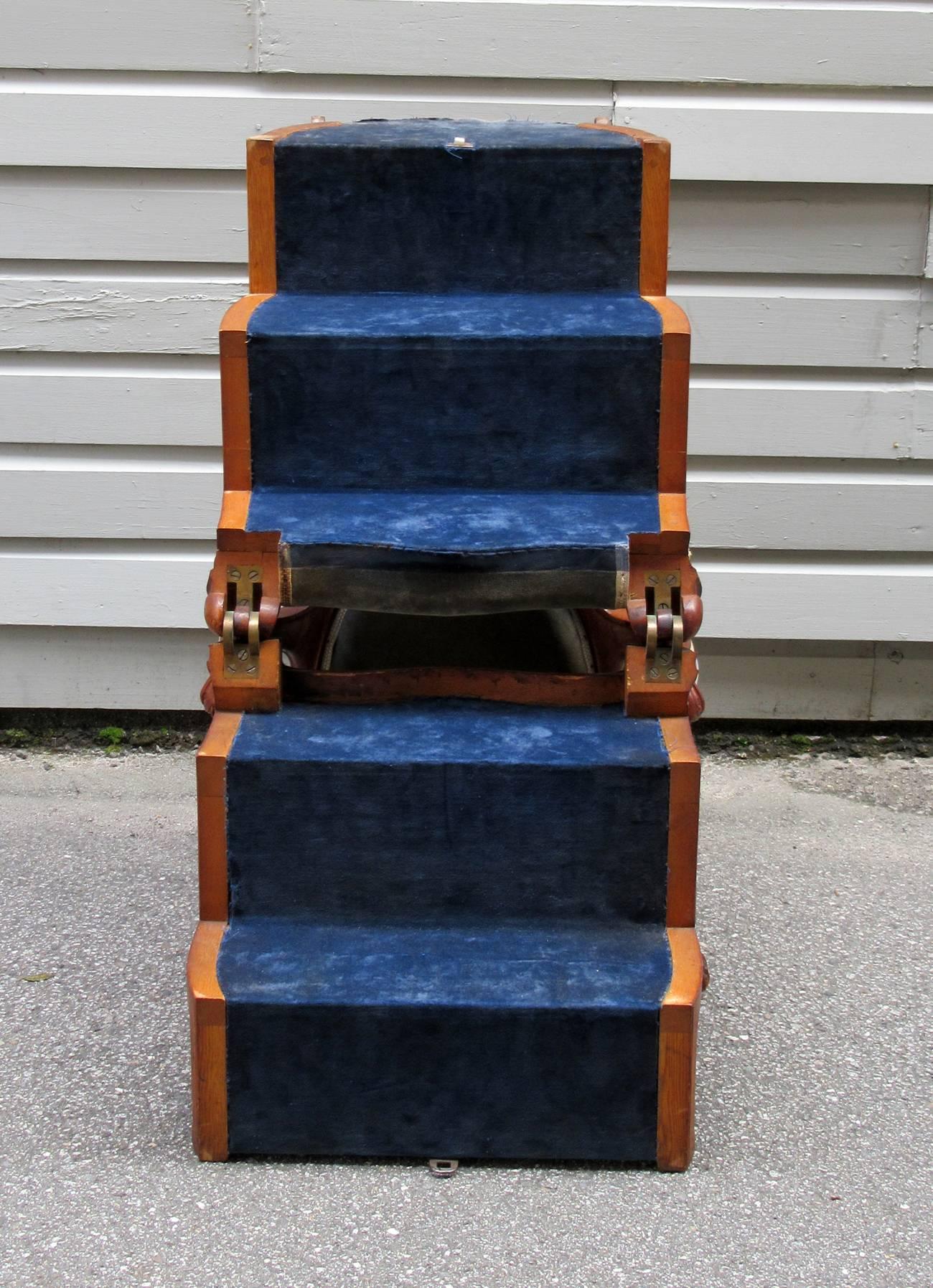 Velvet Mid-19th Century Boston Oak Metamorphic Library Step Chair by Maker a. Eliaers