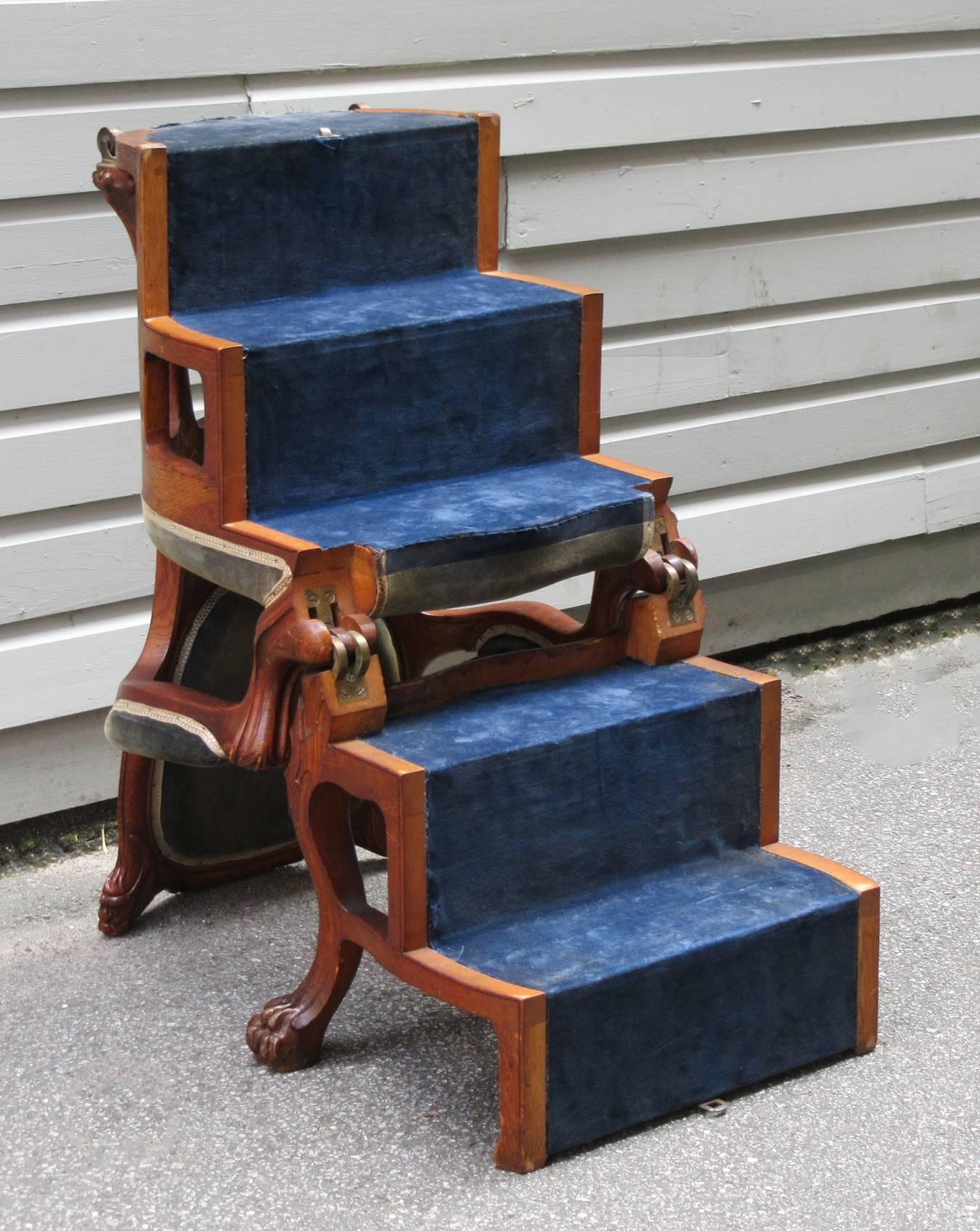 Mid-19th Century Boston Oak Metamorphic Library Step Chair by Maker a. Eliaers 1