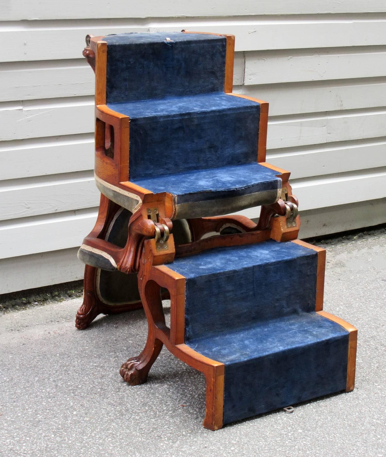 American Mid-19th Century Boston Oak Metamorphic Library Step Chair by Maker a. Eliaers