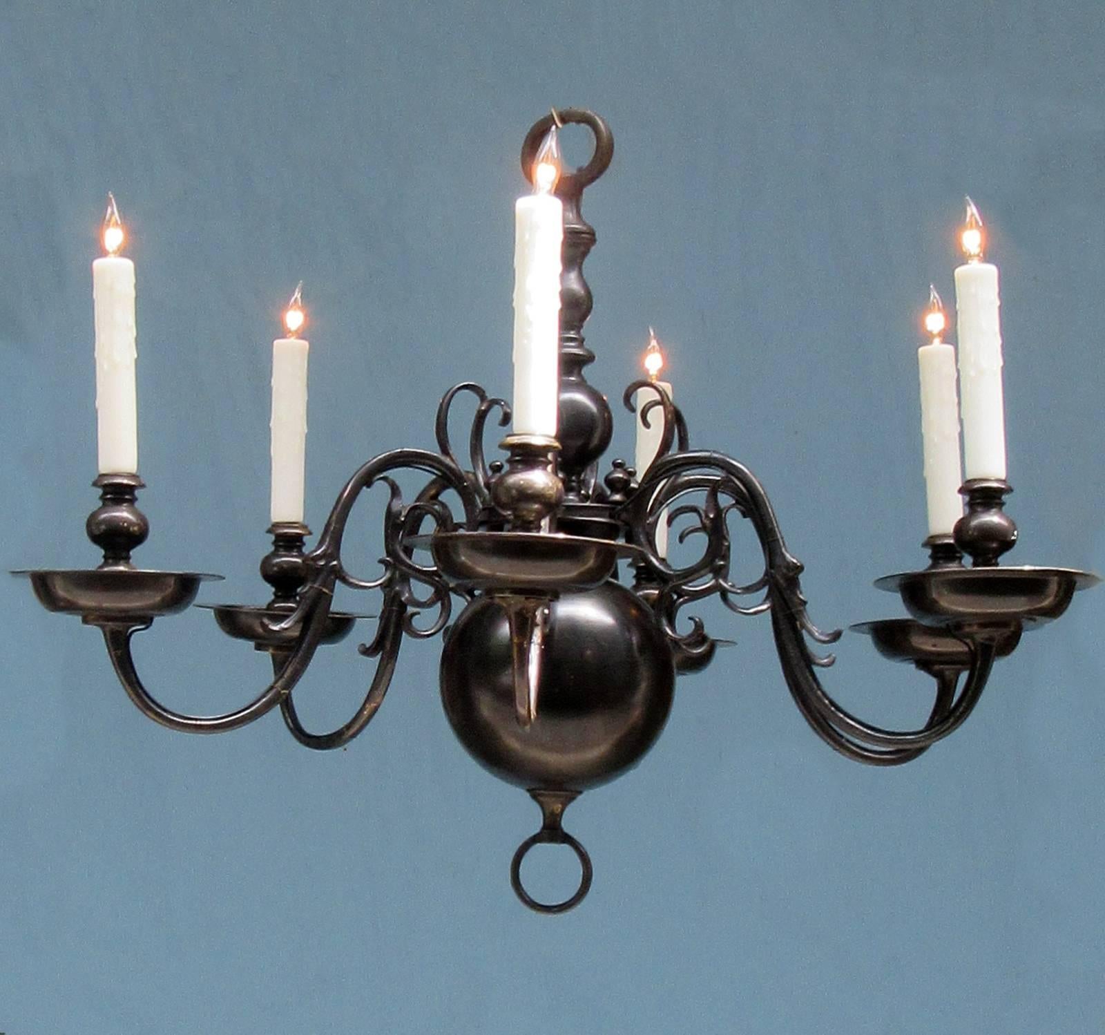 Early 20th Century American Dutch Colonial Black Patinated Brass Chandelier 3