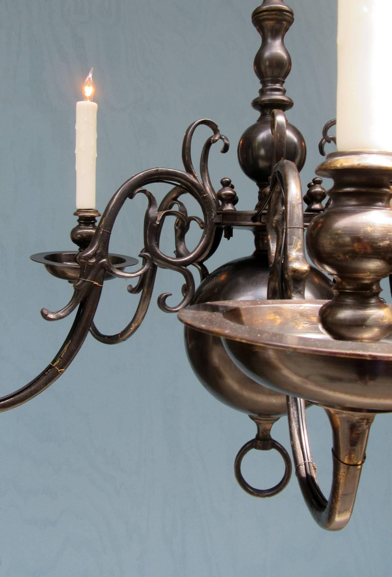 Early 20th Century American Dutch Colonial Black Patinated Brass Chandelier 1