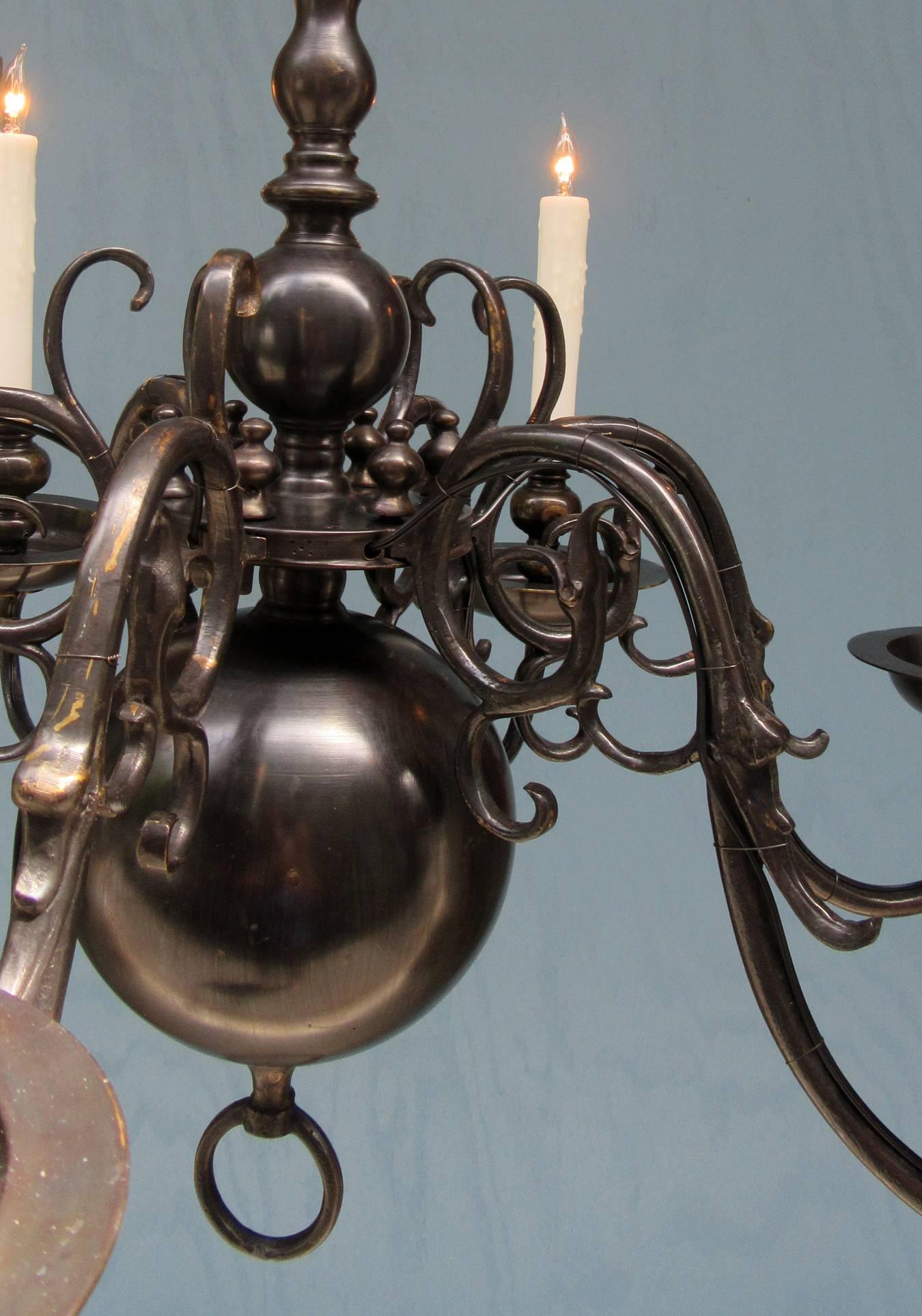 Early 20th Century American Dutch Colonial Black Patinated Brass Chandelier 2
