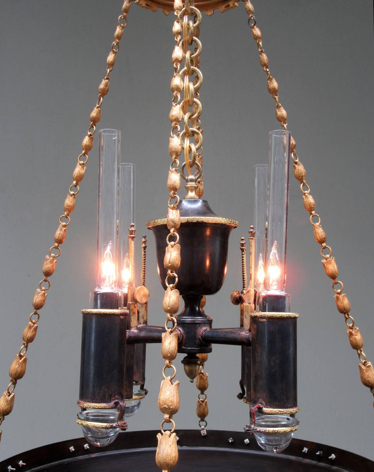 Pair of Early 19th Century English Regency Bronze Argand Pendant Chandeliers 1