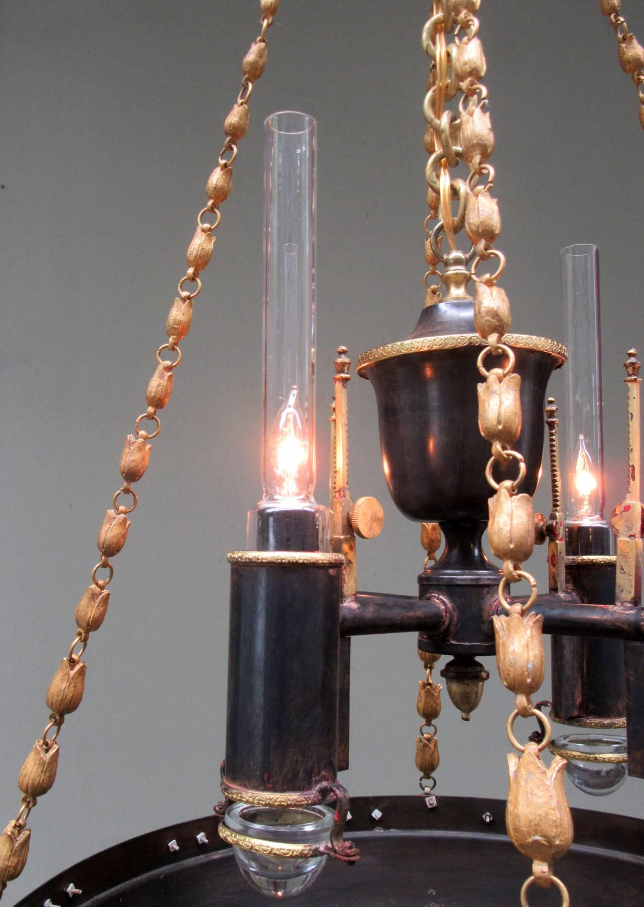 Pair of Early 19th Century English Regency Bronze Argand Pendant Chandeliers 2