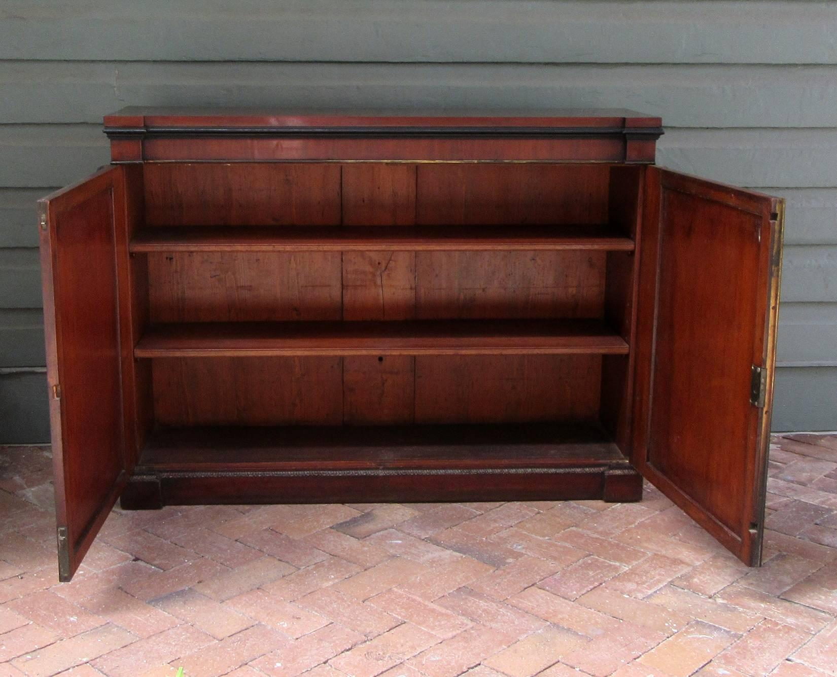 19th Century English Regency Mahogany with Brass Two-Door Cabinet with Columns 1