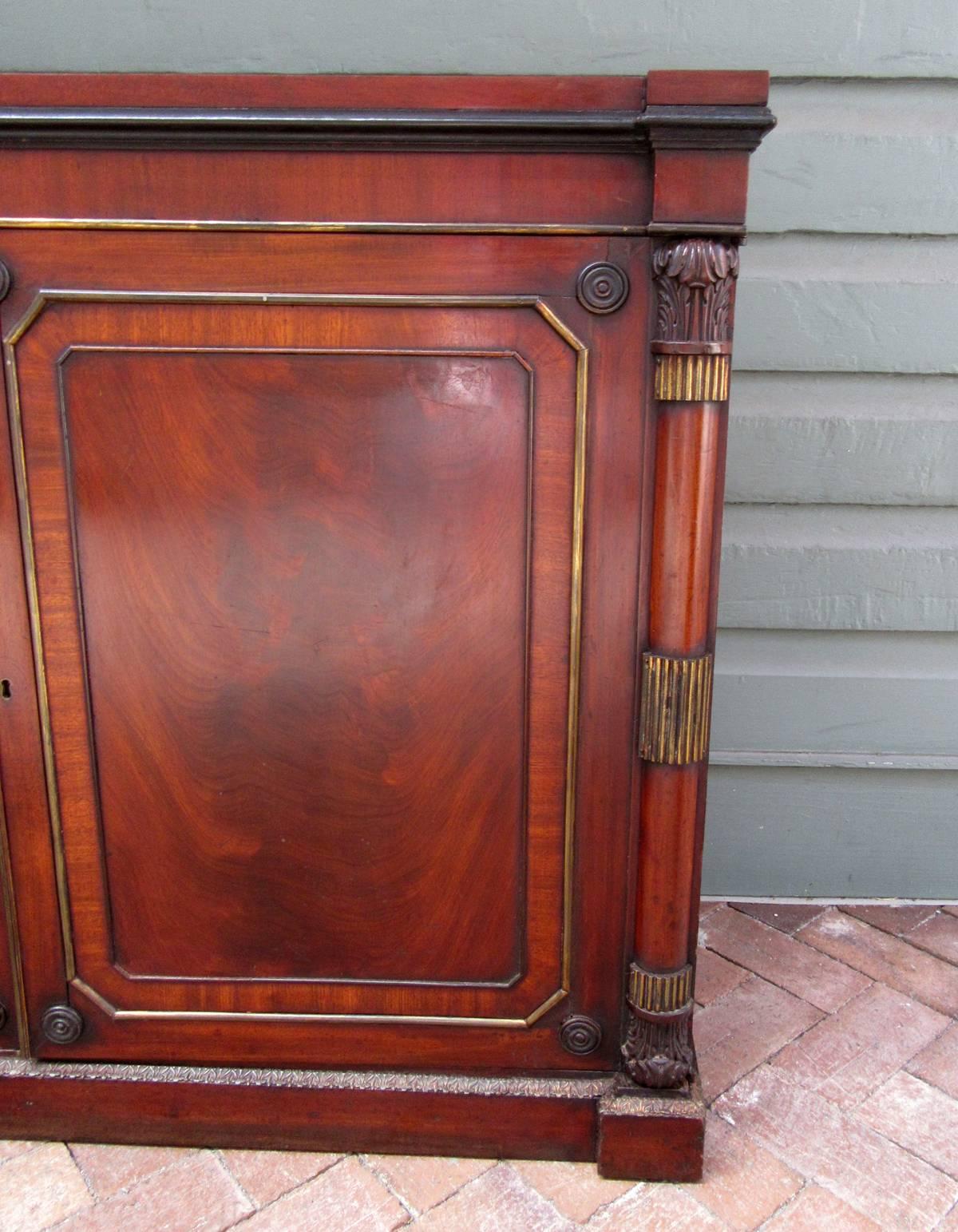 19th Century English Regency Mahogany with Brass Two-Door Cabinet with Columns 2