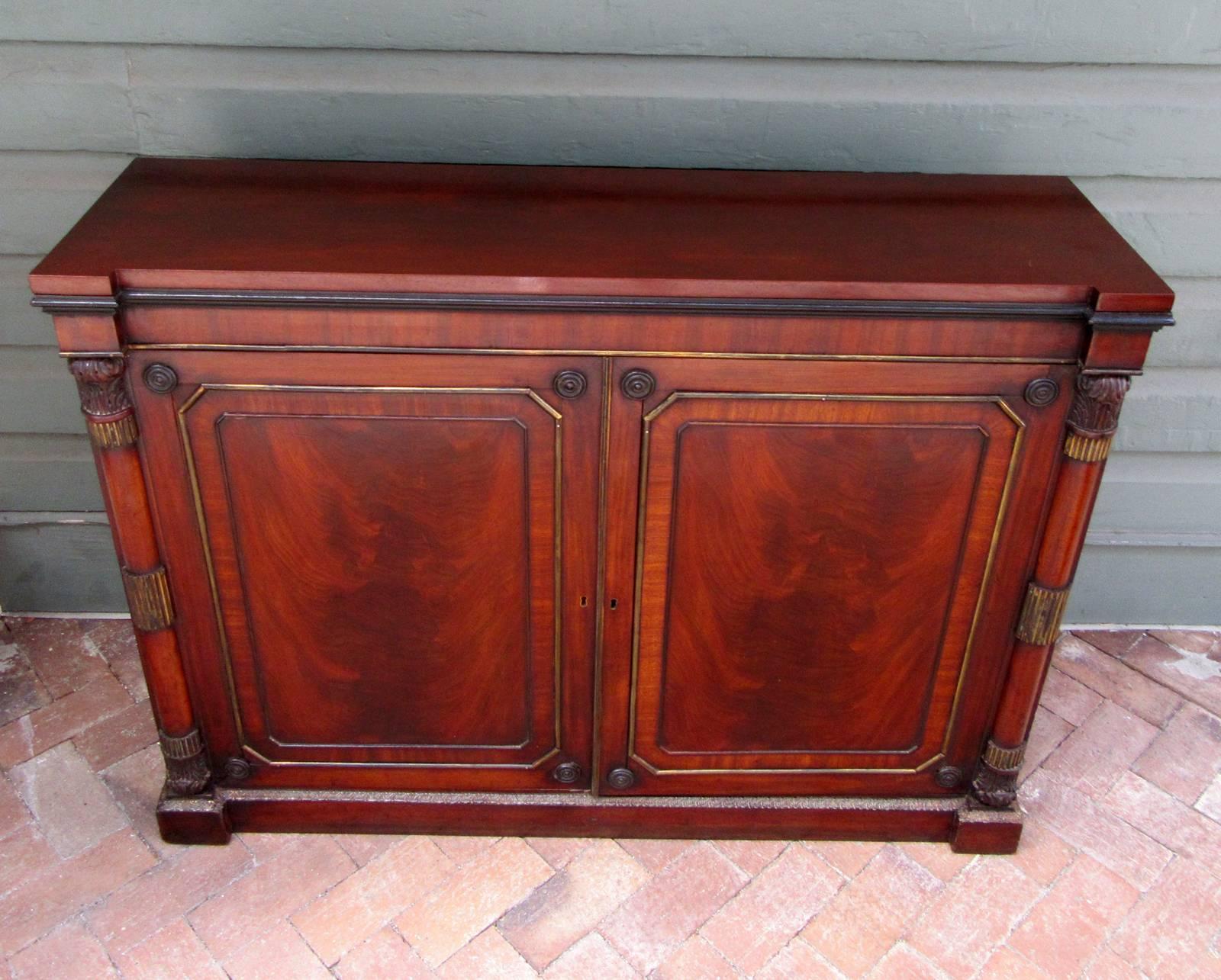 19th Century English Regency Mahogany with Brass Two-Door Cabinet with Columns 3
