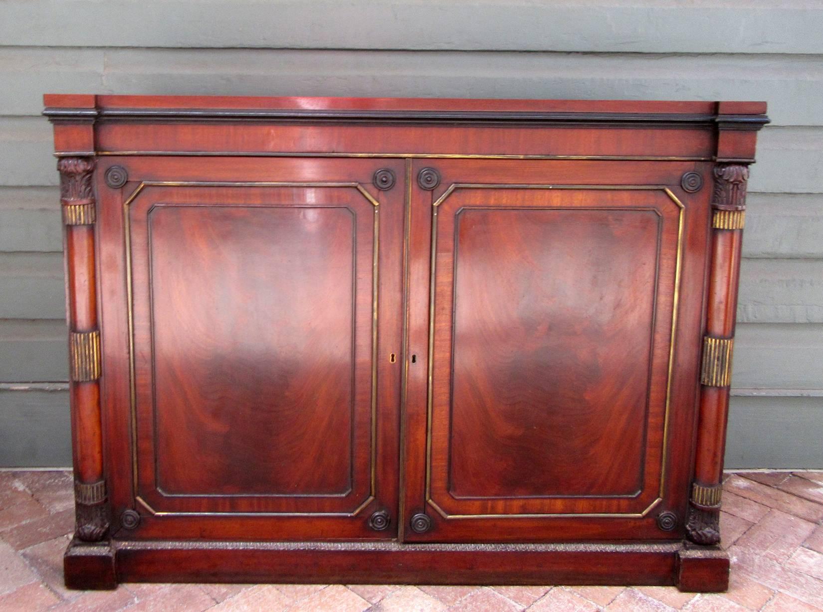 19th Century English Regency Mahogany with Brass Two-Door Cabinet with Columns 4