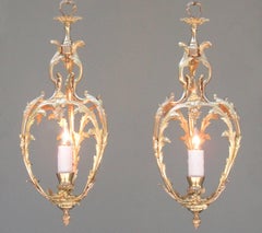 Early 20th Century French Louis XVI Bronze Dore Foliate Lanterns
