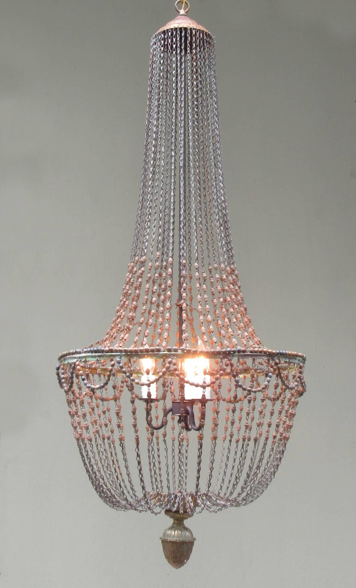 Early 20th Century Italian Empire Hand-Carved Wood Bead Chandelier with Pinecone 2