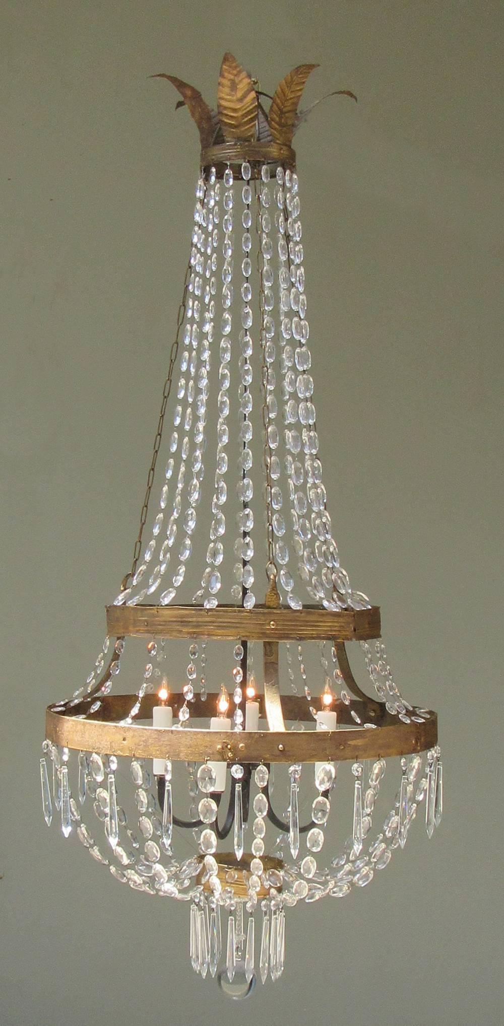 18th Century Italian Empire Iron, Crystal and Tole Basket Chandelier 2