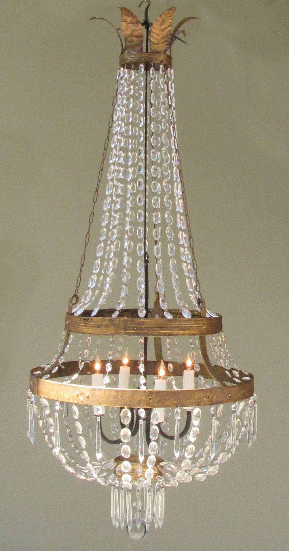 18th Century Italian Empire Iron, Crystal and Tole Basket Chandelier 3