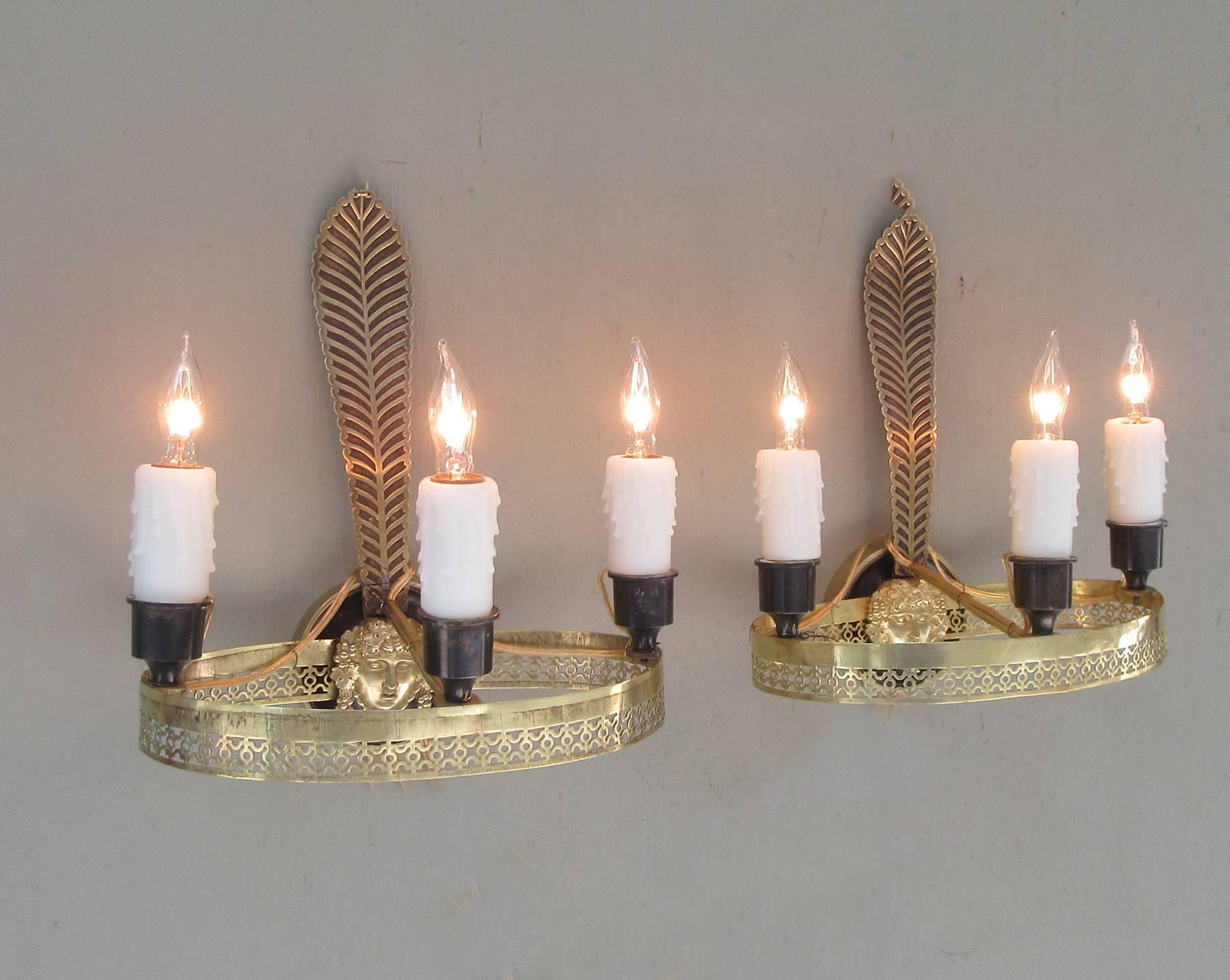 Pair of Early 19th Century French Directoire Pierced Brass Sconces 5