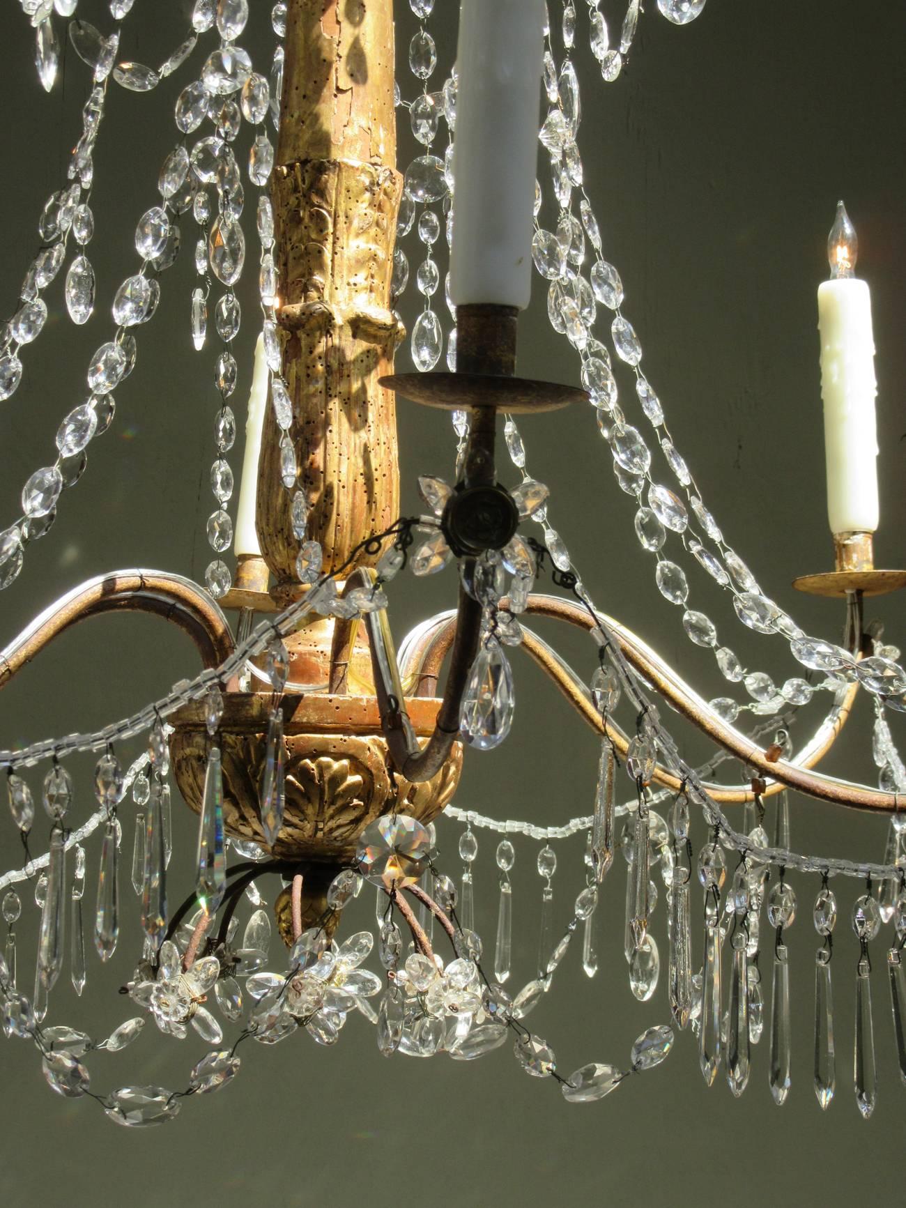 Late 18th Century Italian Genoese Giltwood, Tole and Crystal Chandelier 1