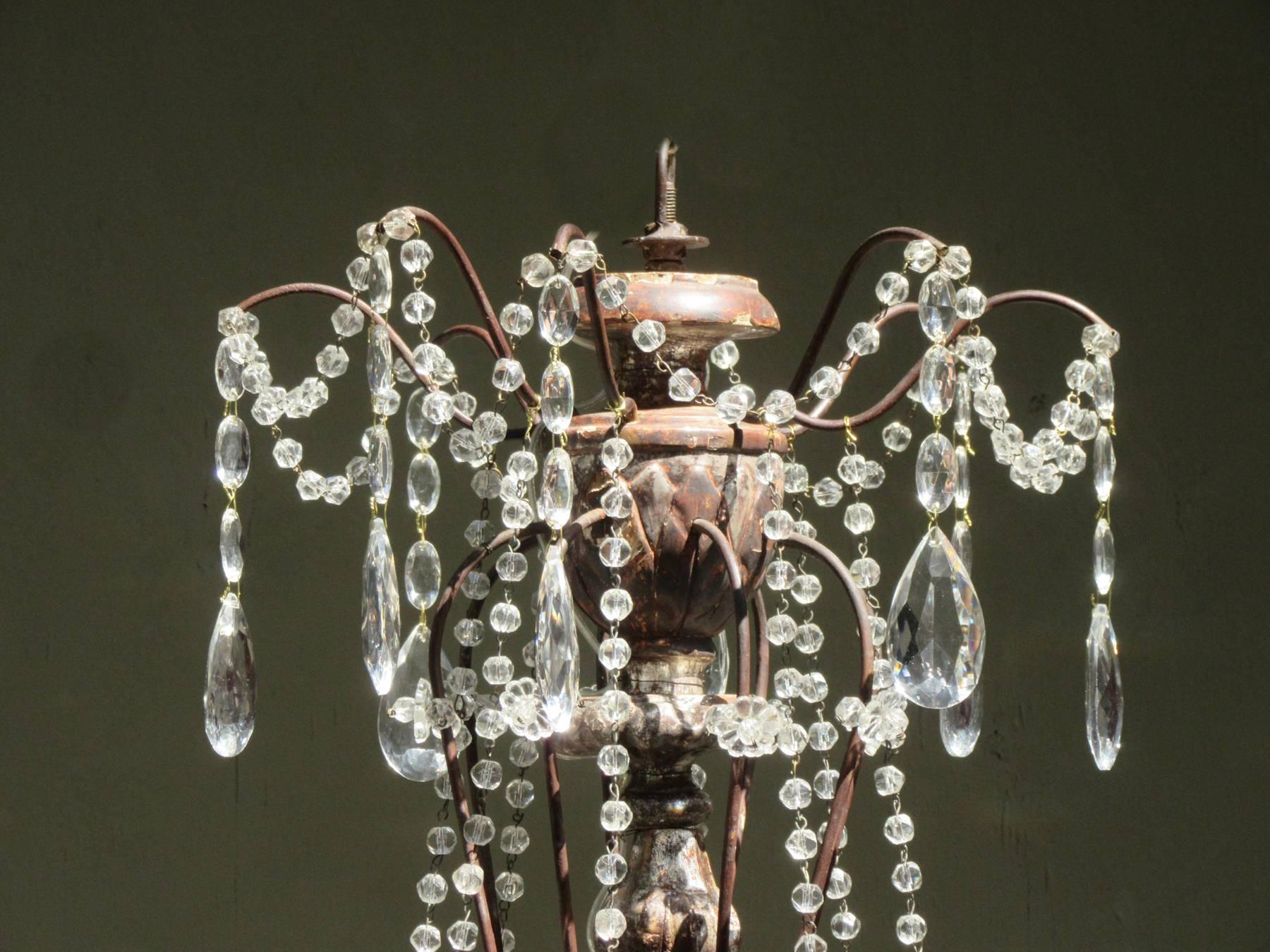 19th Century Italian Baroque Silver Leaf and Crystal Chandelier with Tassel In Good Condition In Charleston, SC