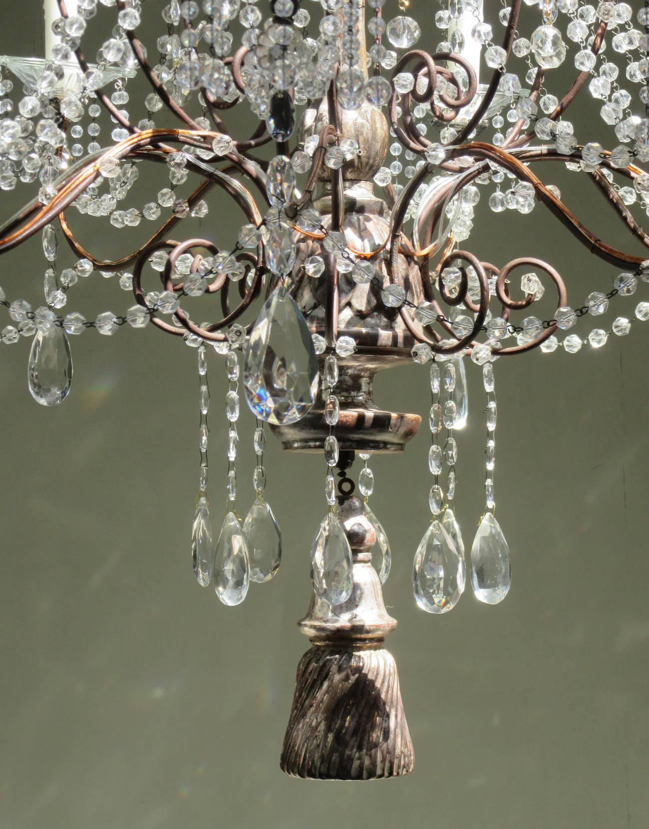 19th Century Italian Baroque Silver Leaf and Crystal Chandelier with Tassel 6