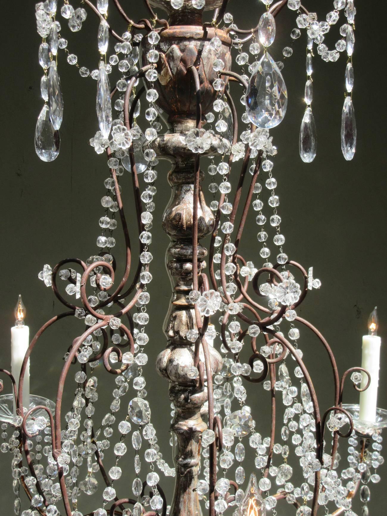 19th Century Italian Baroque Silver Leaf and Crystal Chandelier with Tassel 4