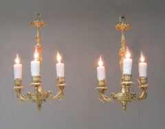 Diminutive Pair of 19th Century French Louis XIV Bronze Doré Chandeliers