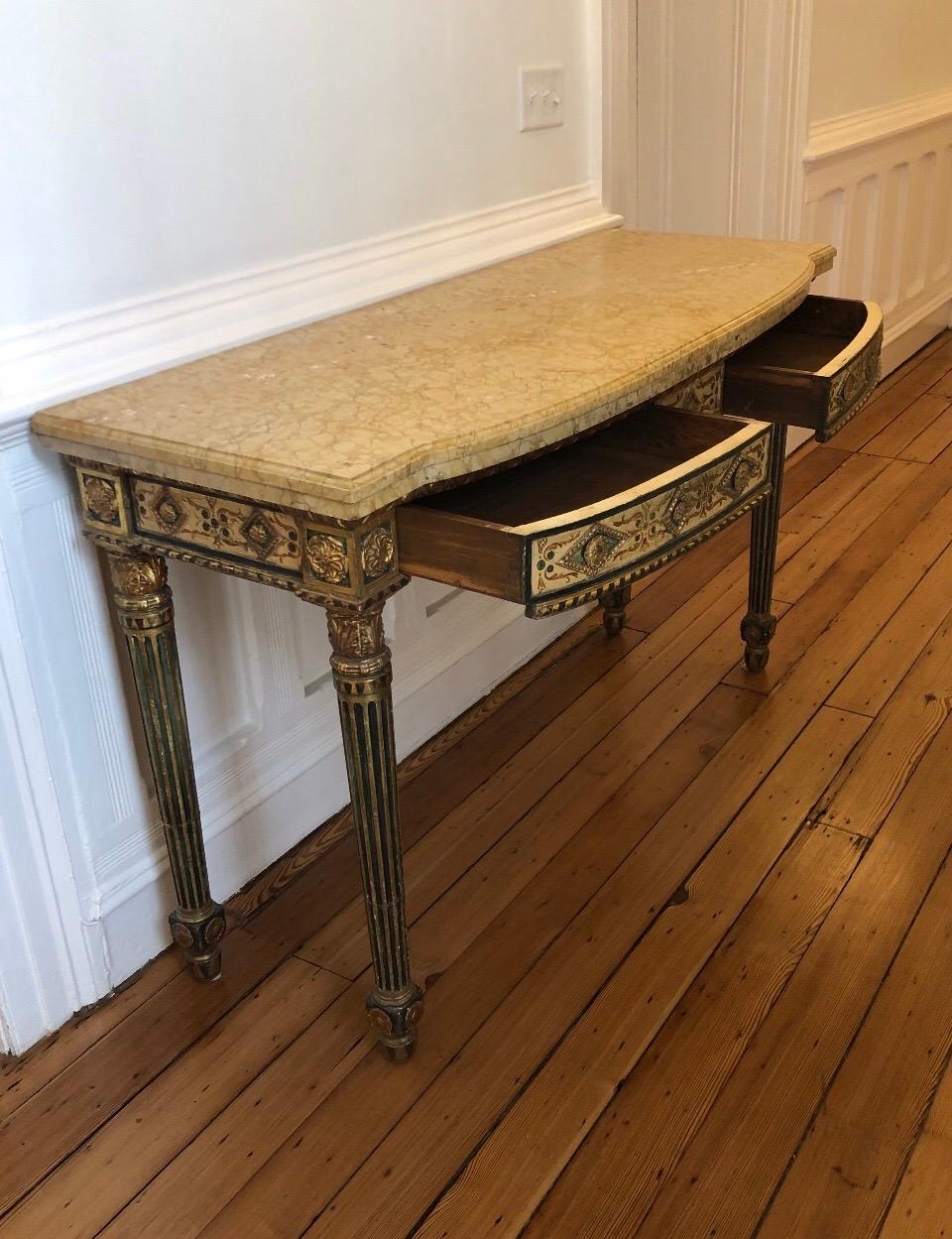 Neoclassical Painted Italian Marble Top  Console, 18th Century For Sale 5