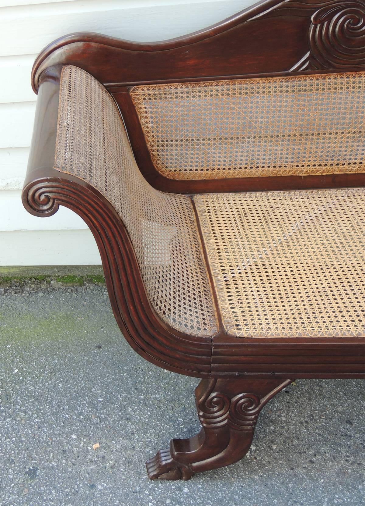 British Colonial 19th Century Jamaican Regency Mahogany Hand-Caned Sofa