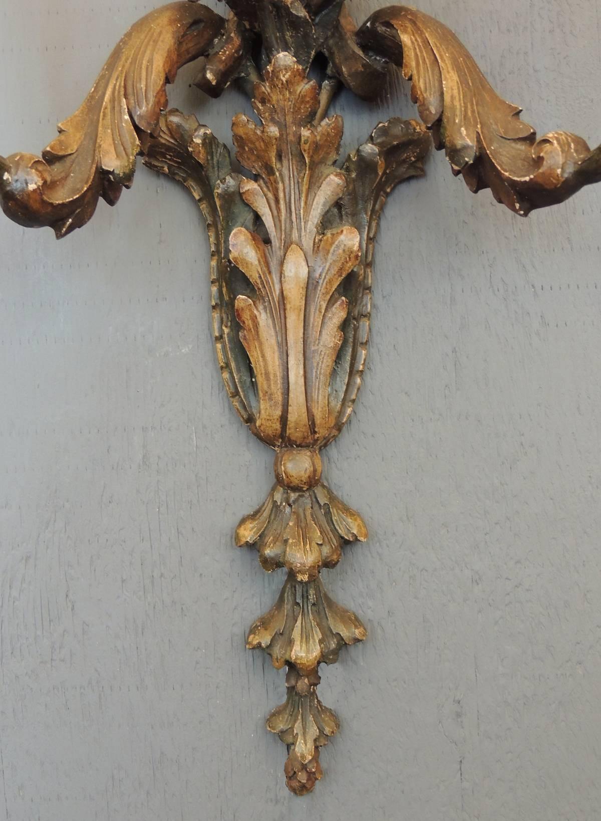 Pair of Early 20th C Italian Carved Wood Sconces  For Sale 2