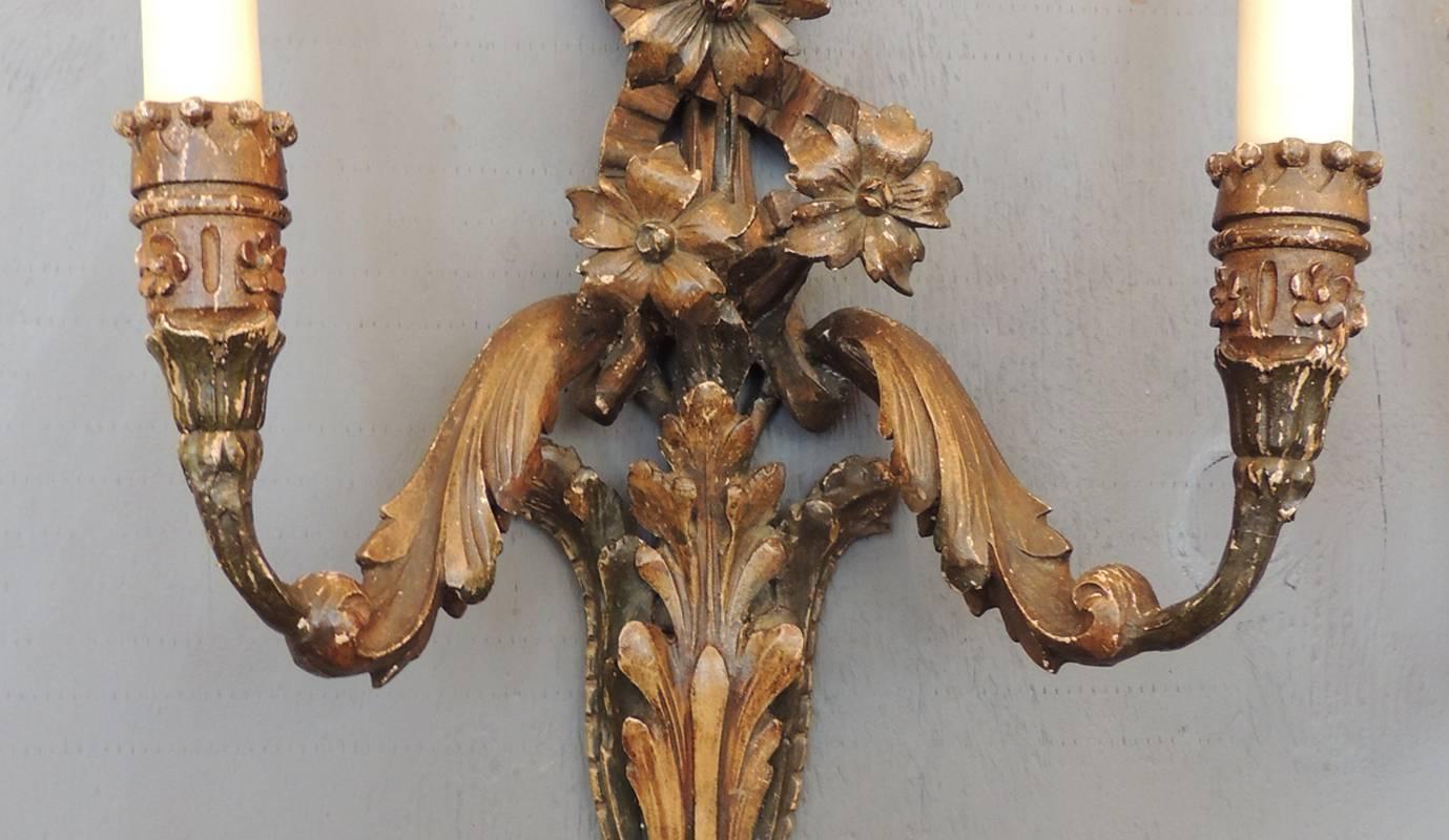 20th Century Pair of Early 20th C Italian Carved Wood Sconces  For Sale