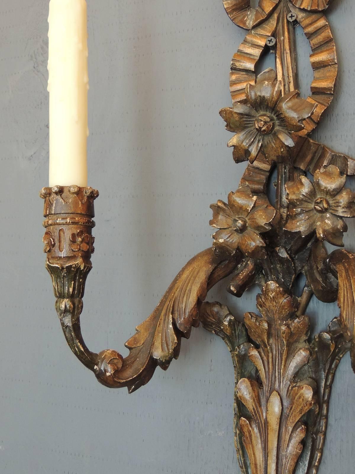 Pair of Early 20th C Italian Carved Wood Sconces  For Sale 1