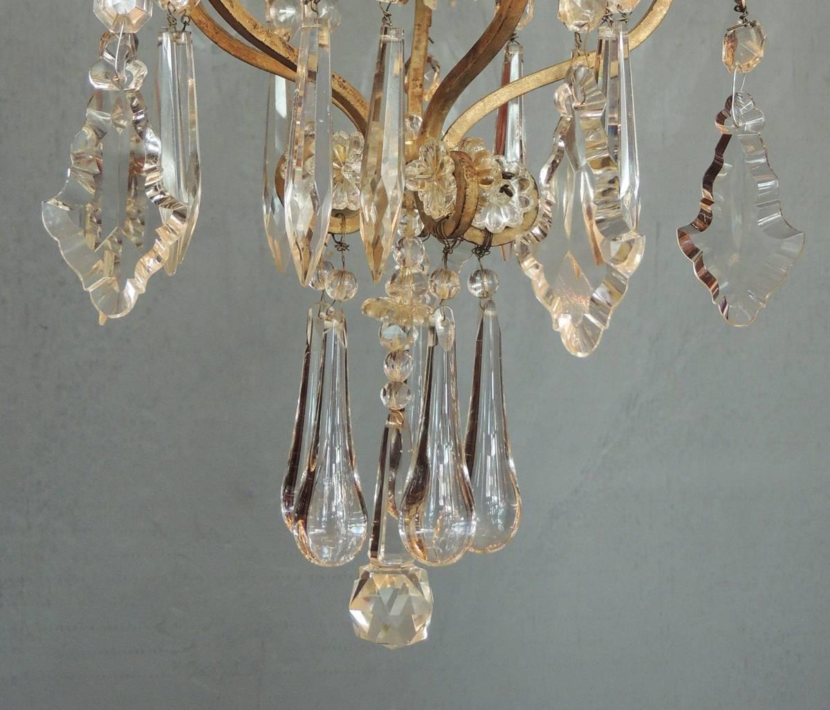 Small Early 20th C French Neoclassical Brass and Crystal Chandelier Lantern 2