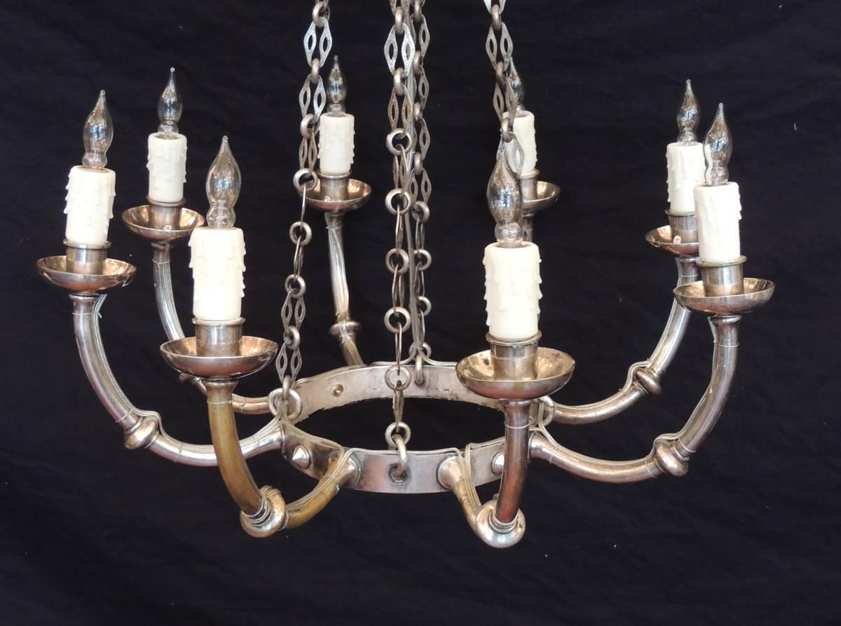 Italian Neoclassical Silver Plated Bronze Two-Tiered Chandelier In Good Condition For Sale In Charleston, SC