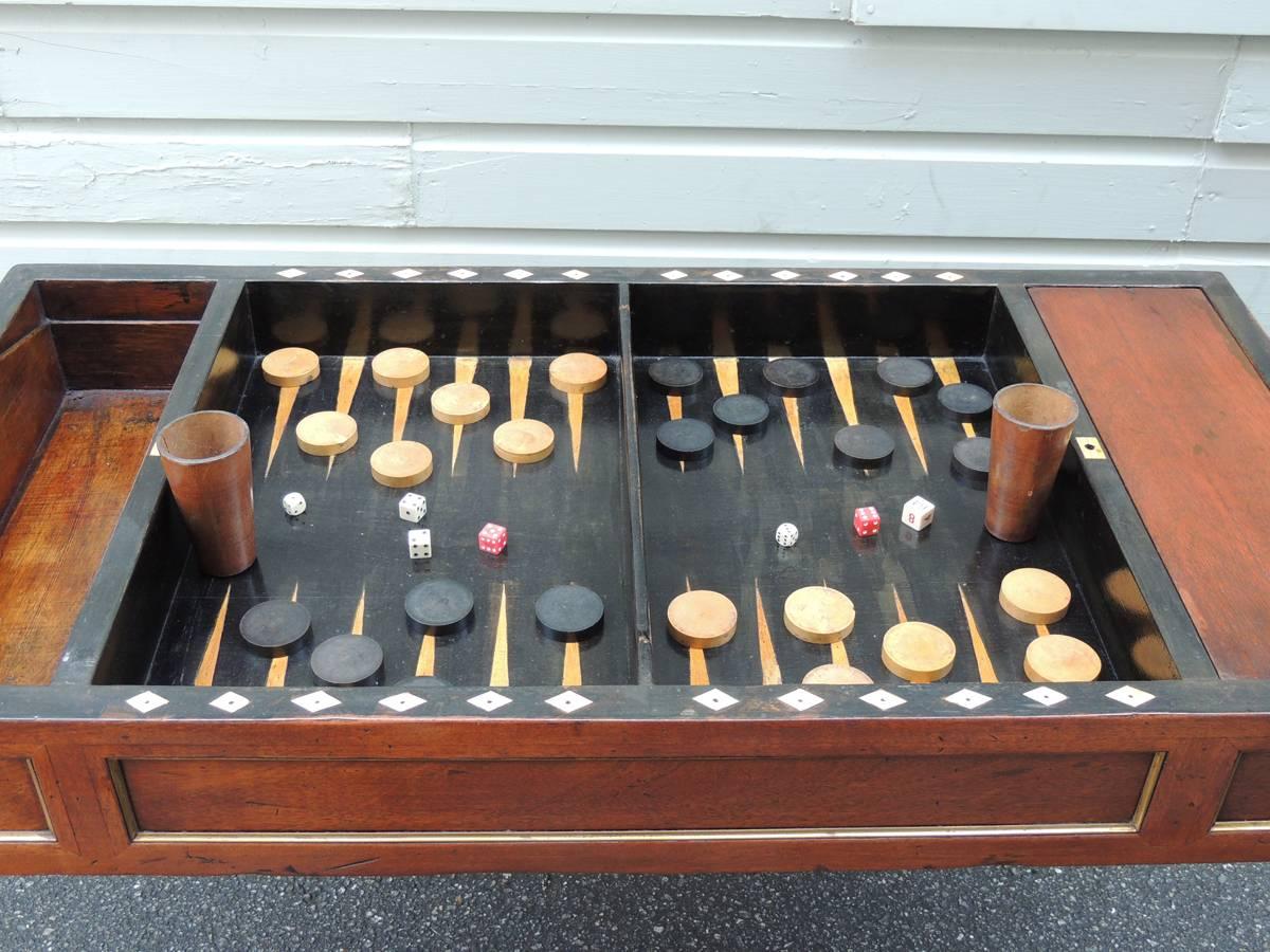 Brass Late 18th C French Directoire Leather Top Backgammon Game Table