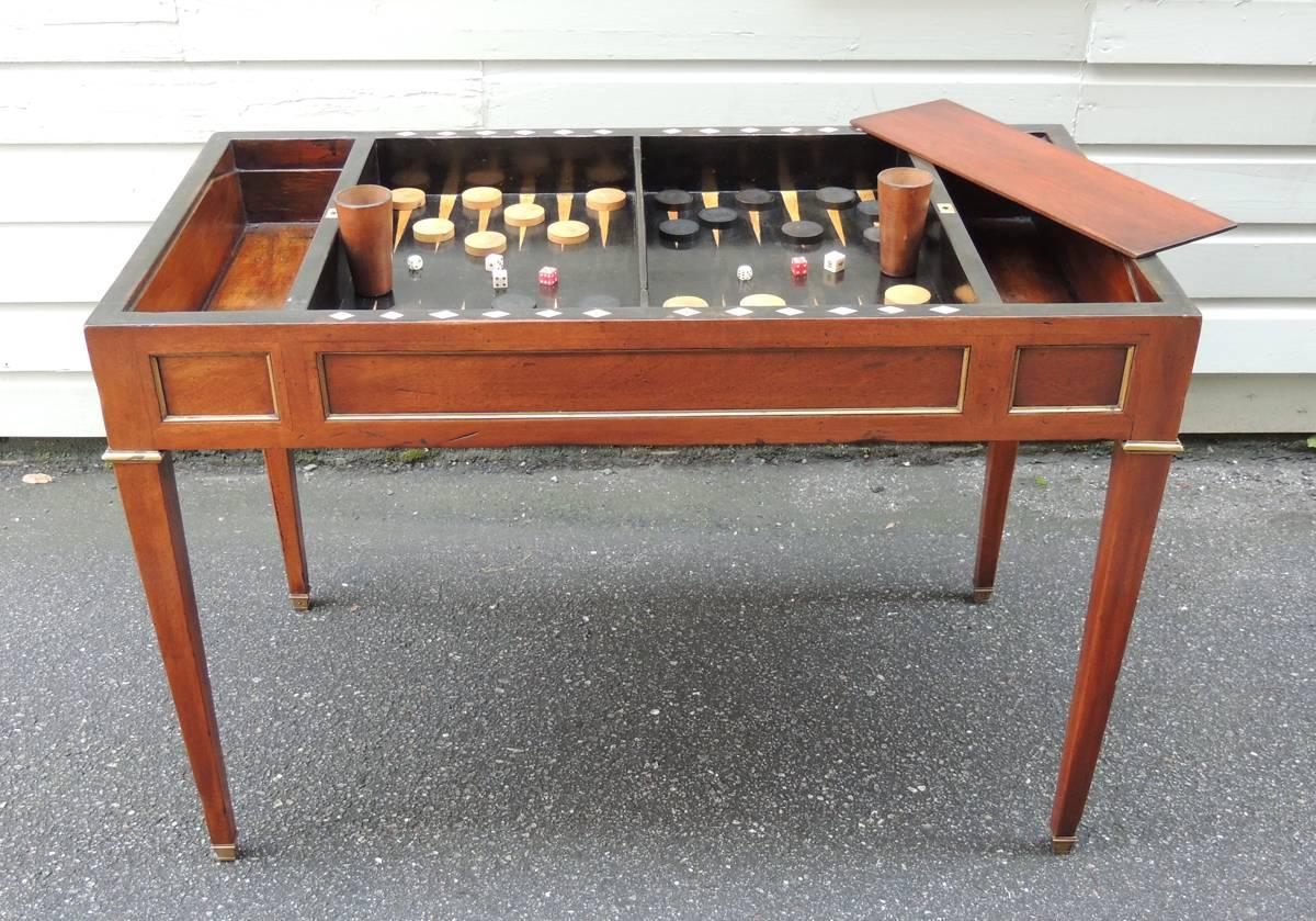 Late 18th C French Directoire Leather Top Backgammon Game Table In Excellent Condition In Charleston, SC