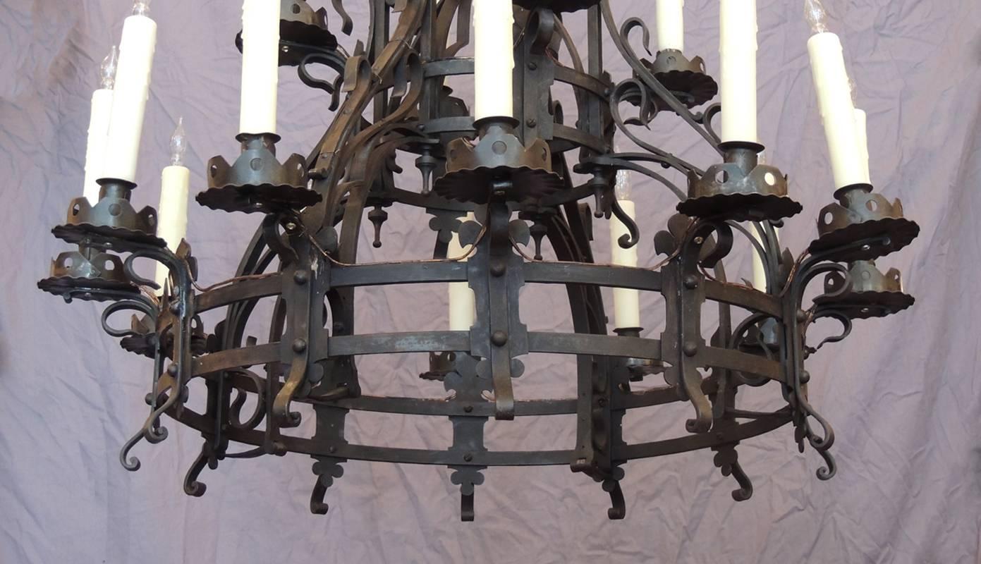 19th Century Late 19th C French Gothic Wrought Iron Chandelier