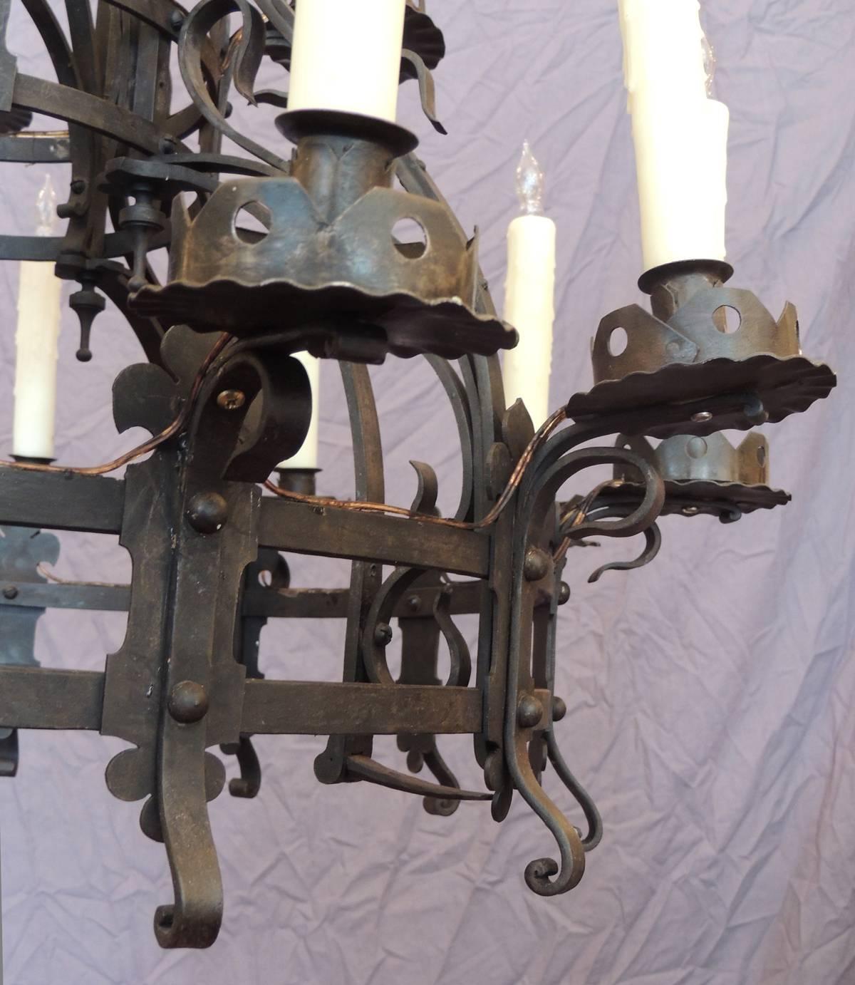 Late 19th C French Gothic Wrought Iron Chandelier In Excellent Condition In Charleston, SC