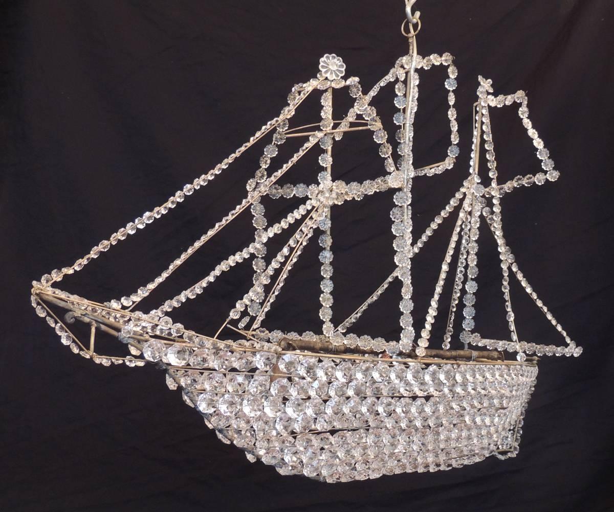 Late 19th C French Crystal Ship Chandelier  1