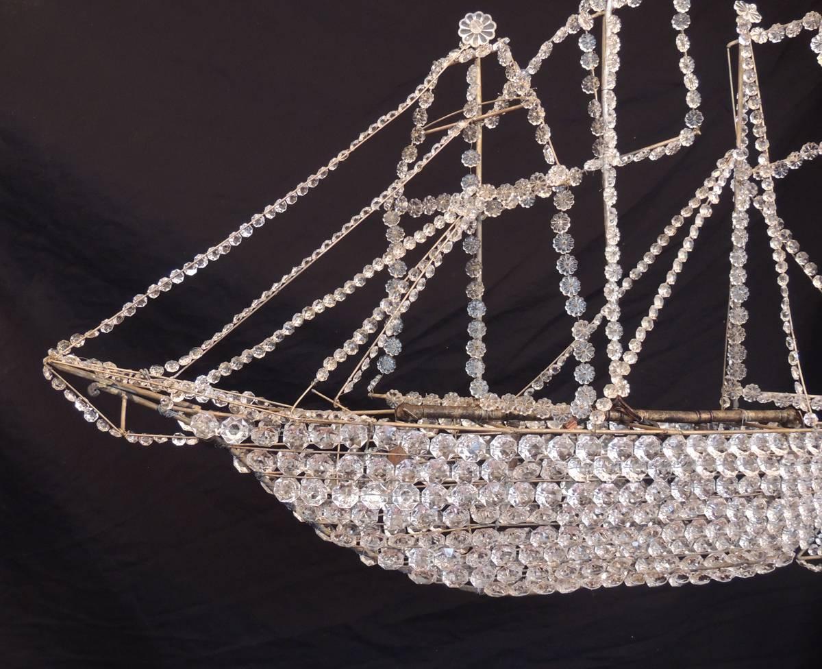 Late 19th C French Crystal Ship Chandelier  In Excellent Condition In Charleston, SC