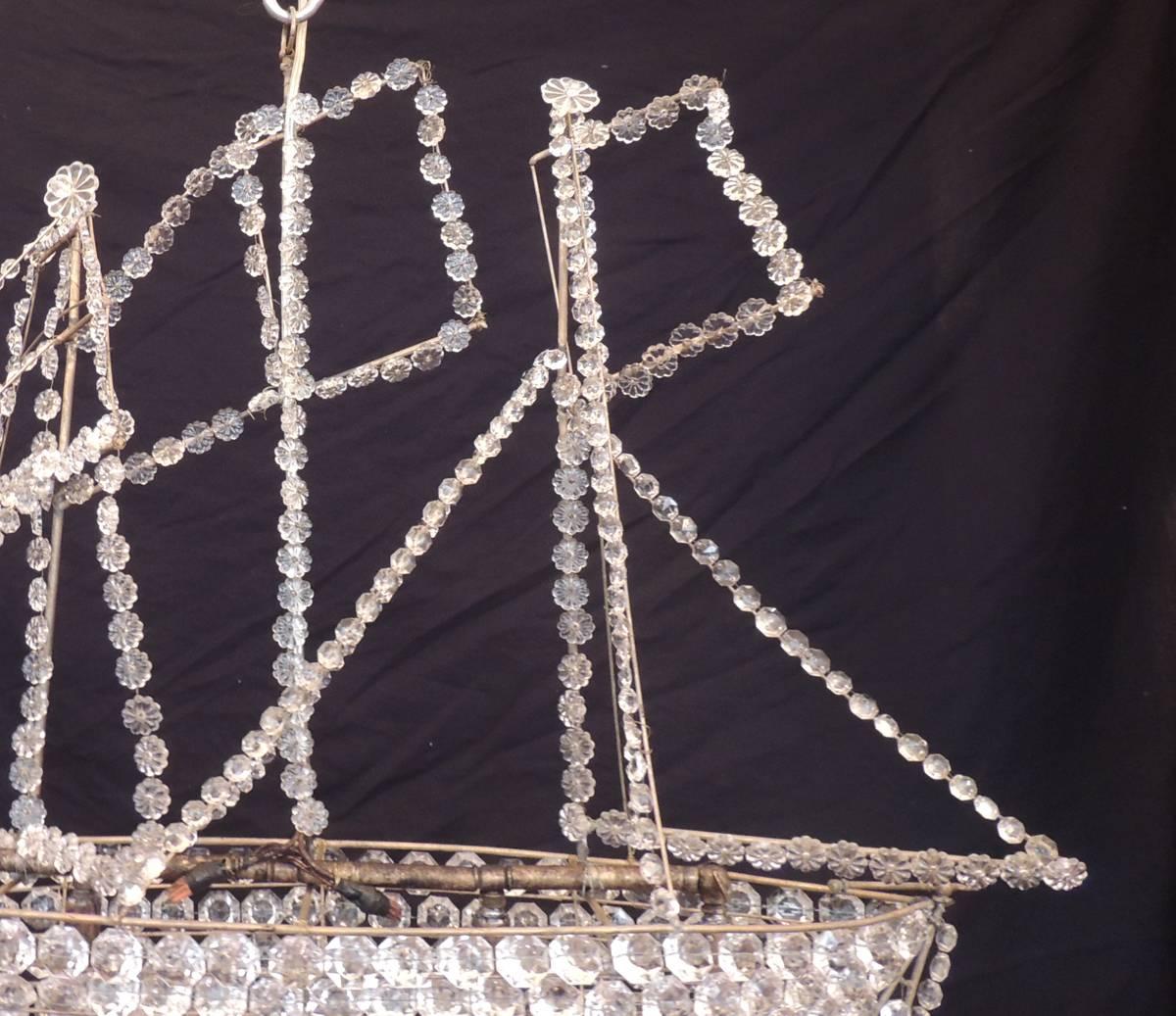 19th Century Late 19th C French Crystal Ship Chandelier 
