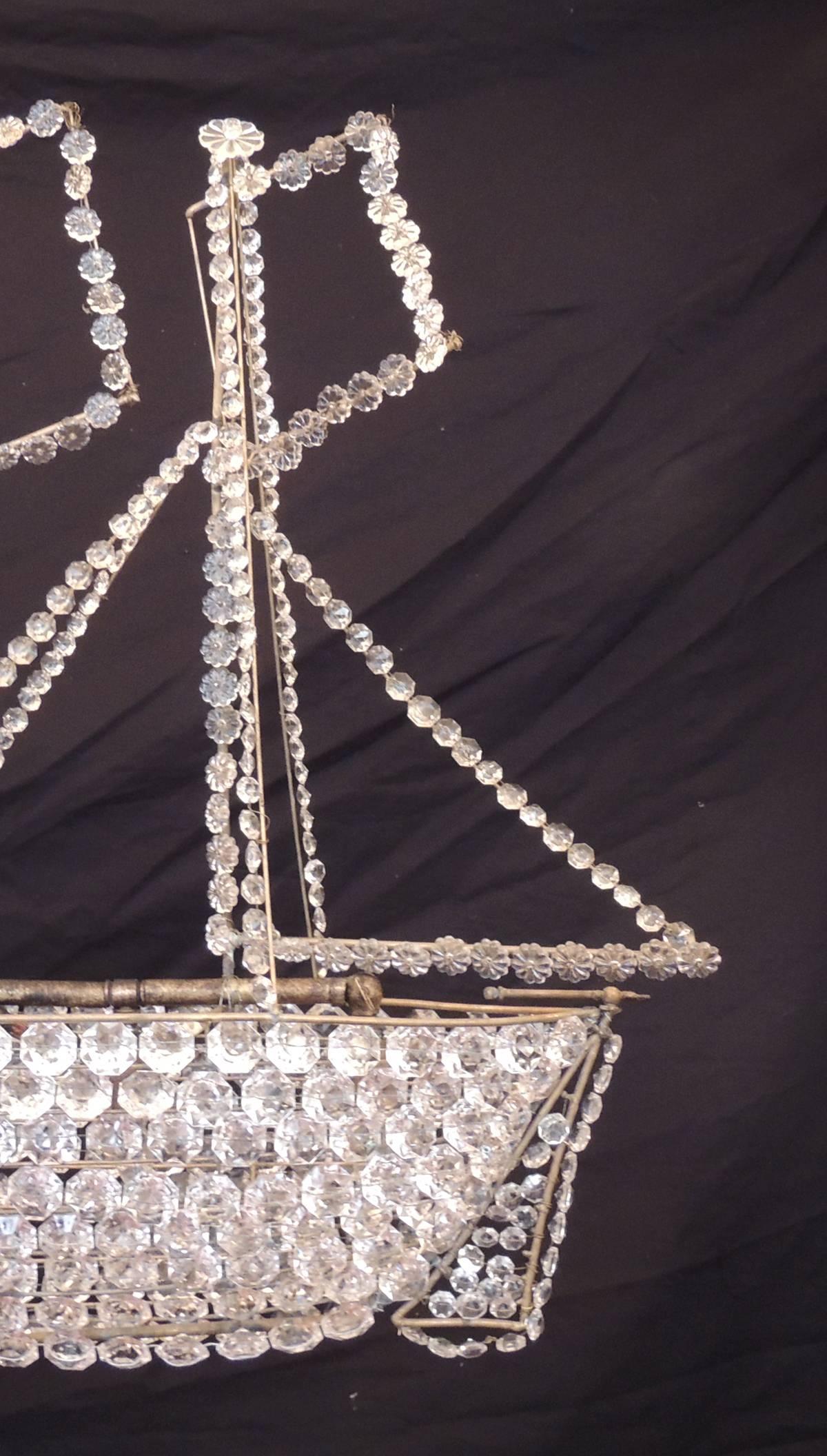 Metal Late 19th C French Crystal Ship Chandelier 