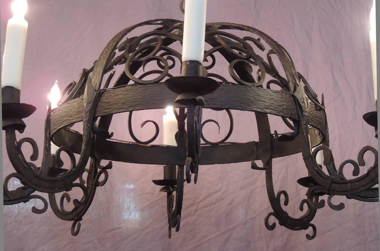 19th C French Wrought Iron Chandelier In Excellent Condition In Charleston, SC