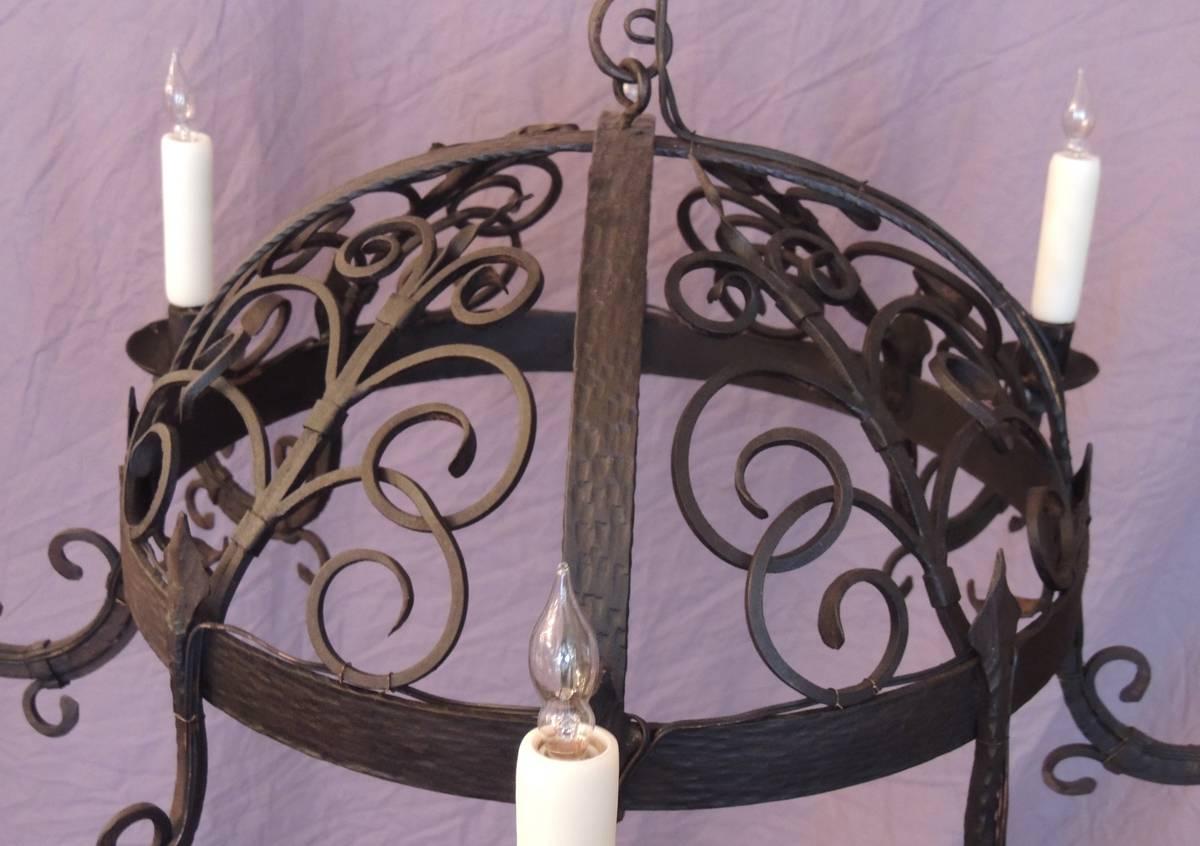 Gothic 19th C French Wrought Iron Chandelier