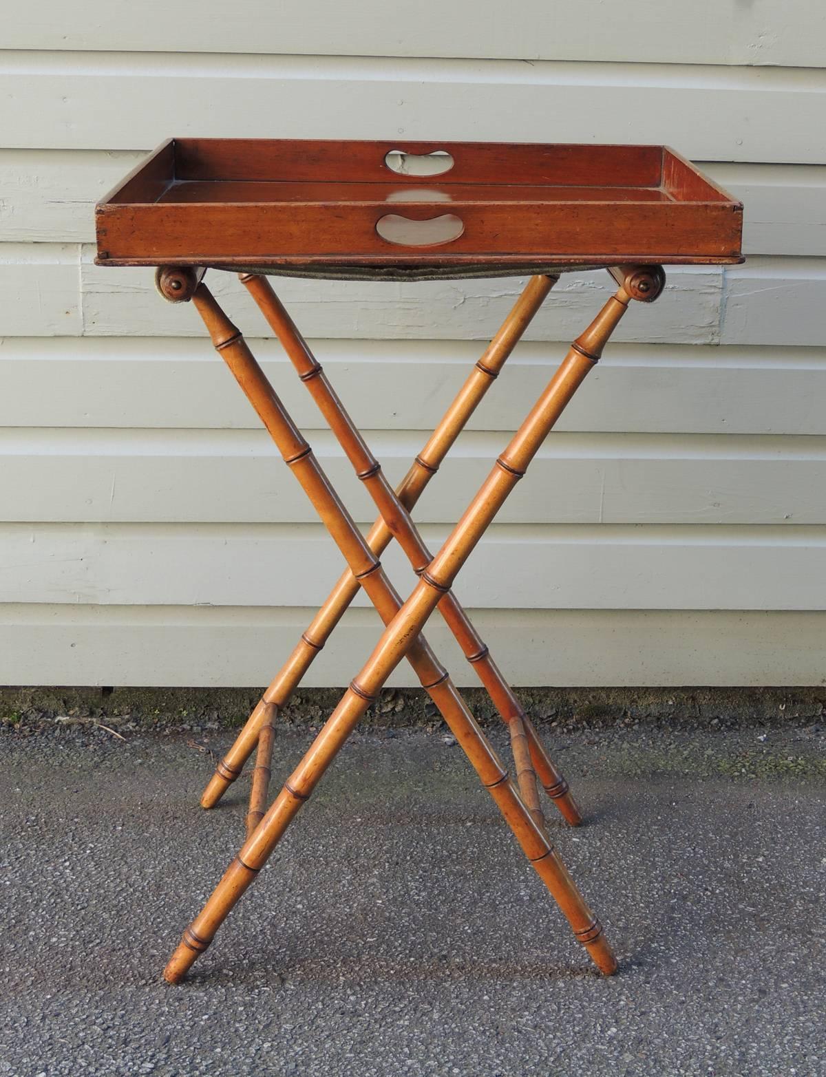 European 19th C English Regency Butlers Tray Table with Faux Bamboo Legs