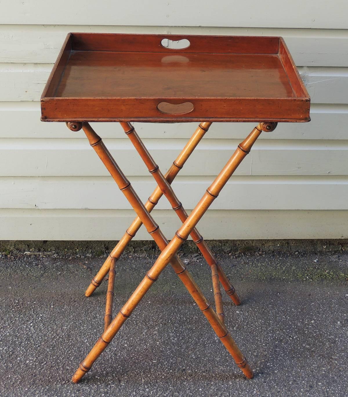 19th C English Regency Butlers Tray Table with Faux Bamboo Legs In Excellent Condition In Charleston, SC