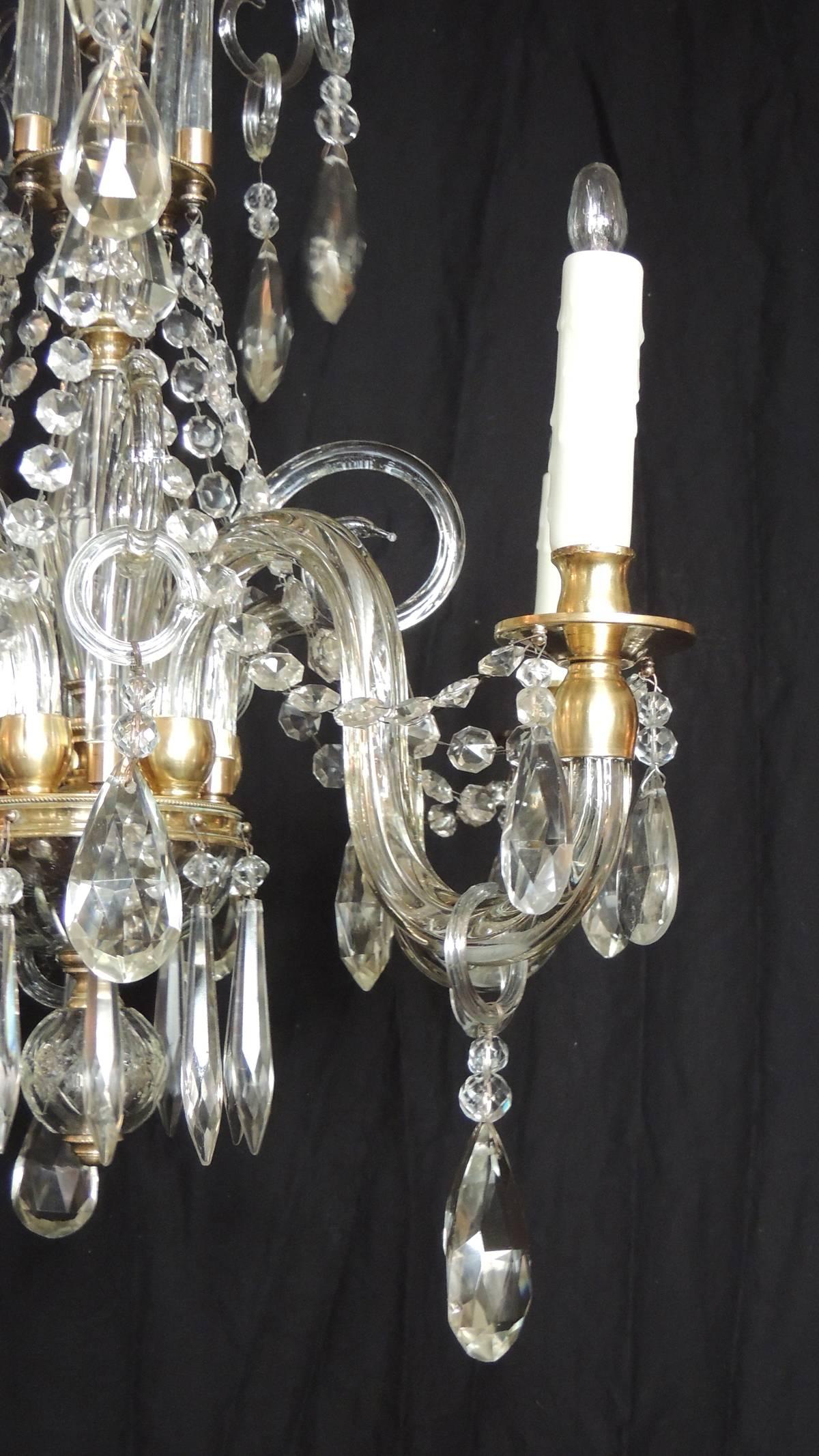 20th Century Early 20th C French Baccarat-Quality Crystal and Bronze Doré Chandelier