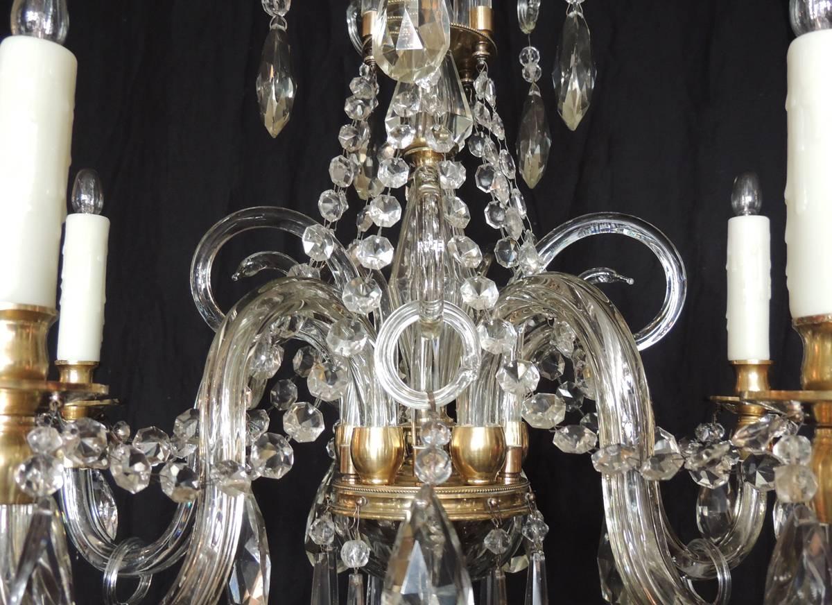 Early 20th C French Baccarat-Quality Crystal and Bronze Doré Chandelier In Excellent Condition In Charleston, SC