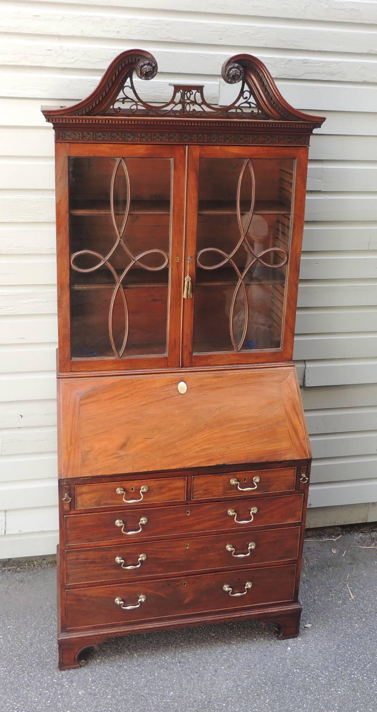 Chinese Chippendale Mid 18th C English Mahogany Chippendale Secretary