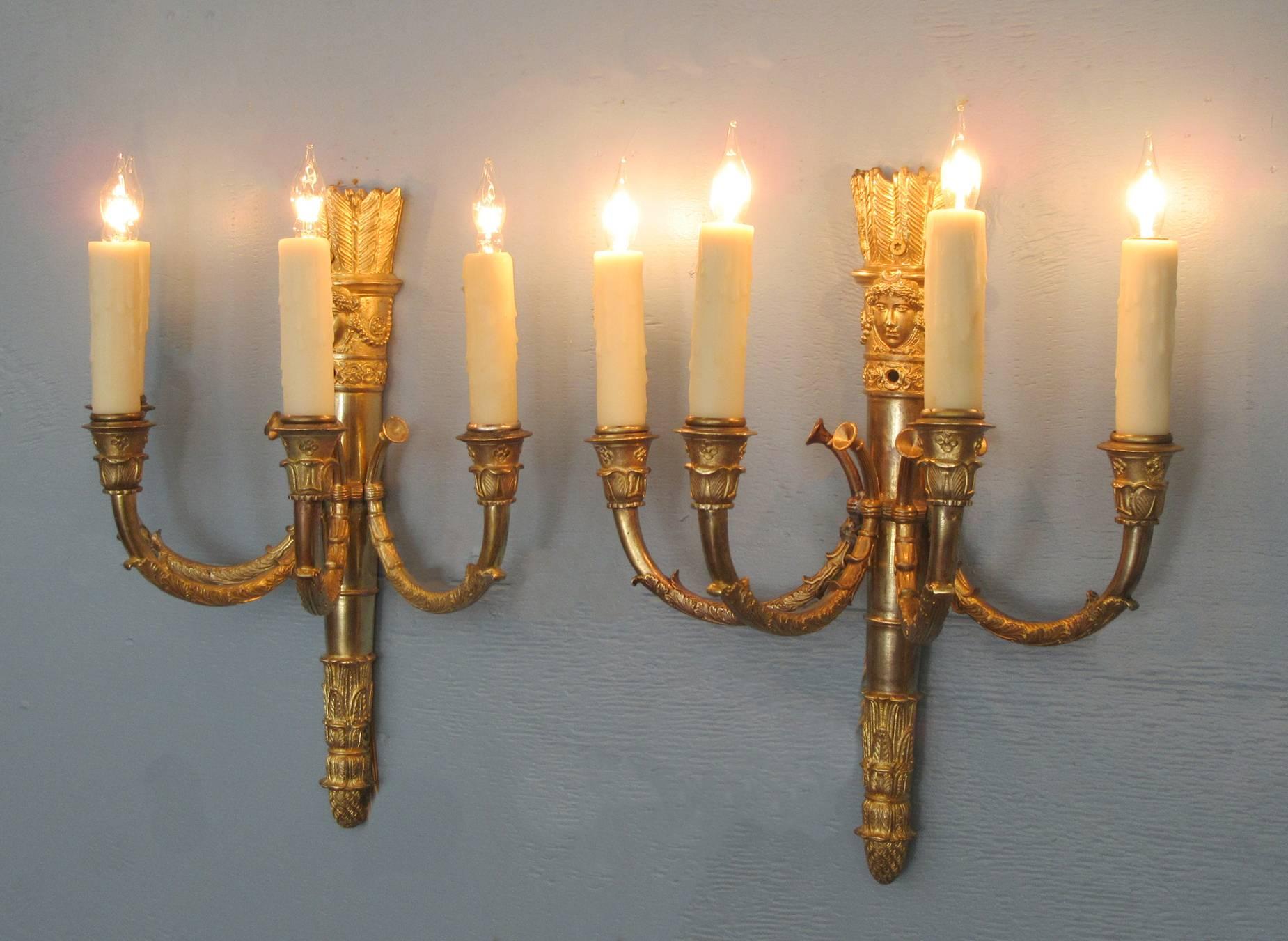 Pair of Mid 19th C French Empire Bronze Sconces 3