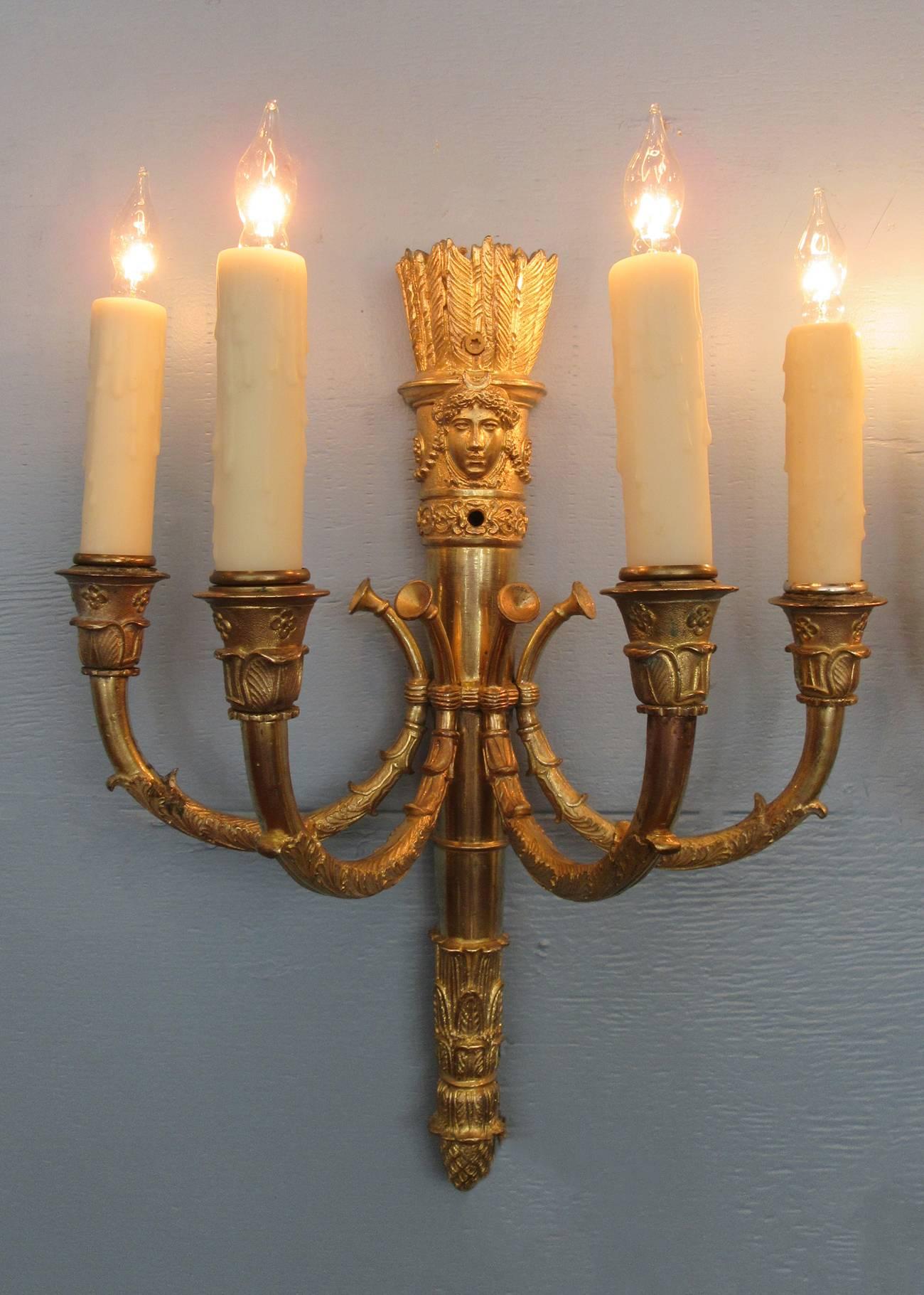 Pair of Mid 19th C French Empire Bronze Sconces 1