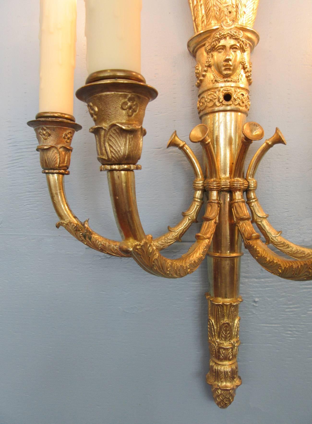 Pair of Mid 19th C French Empire Bronze Sconces 2
